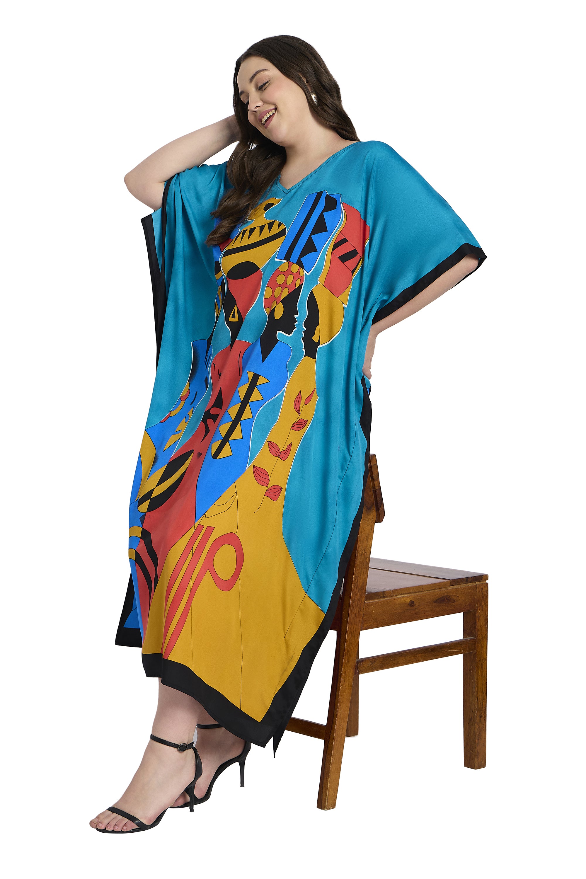 Tribal Print Polyester Casual Plus Size Caftan Dress for Women
