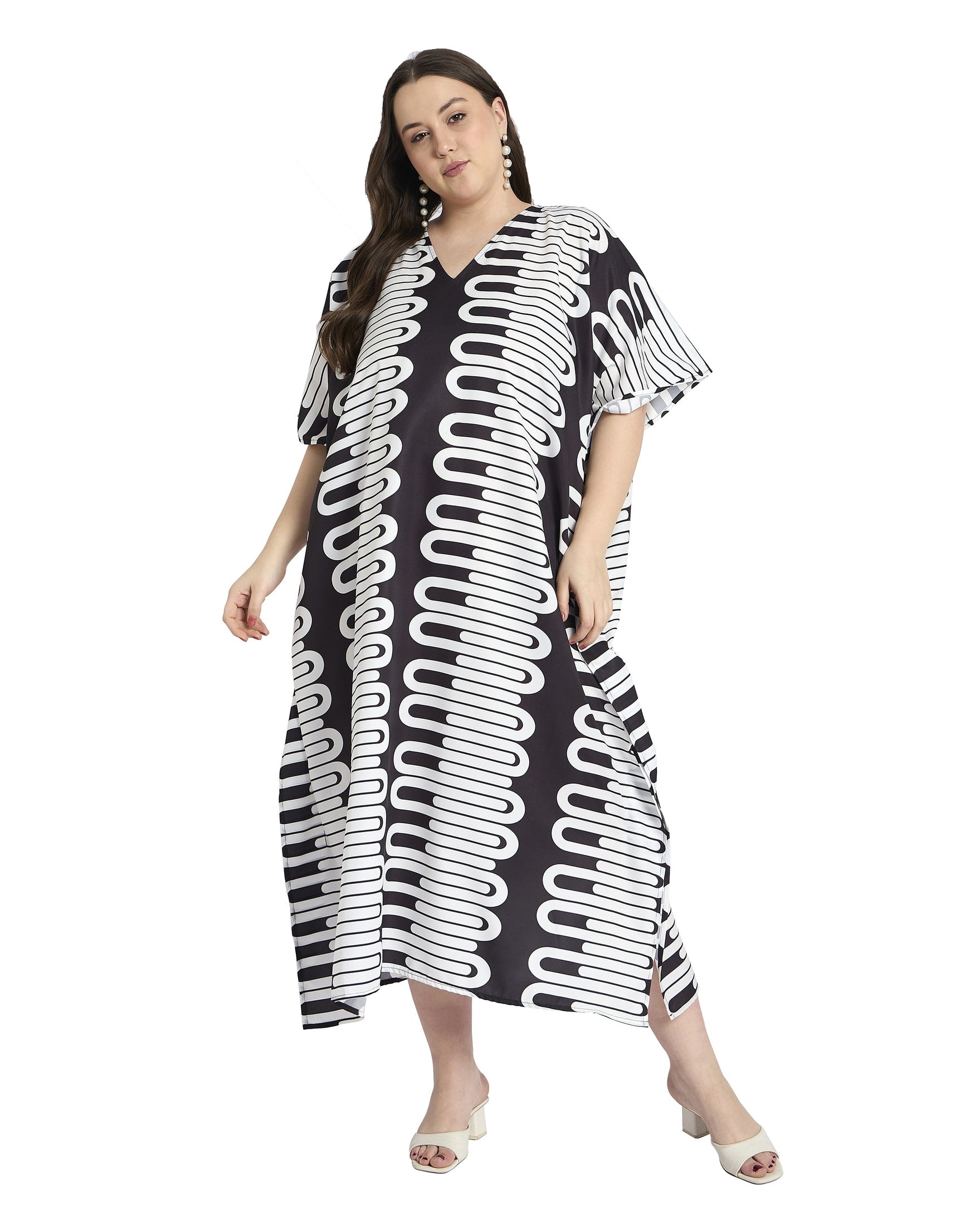 Geometric print Polyester Plus Size Caftan Swimsuit Cover Up for Women