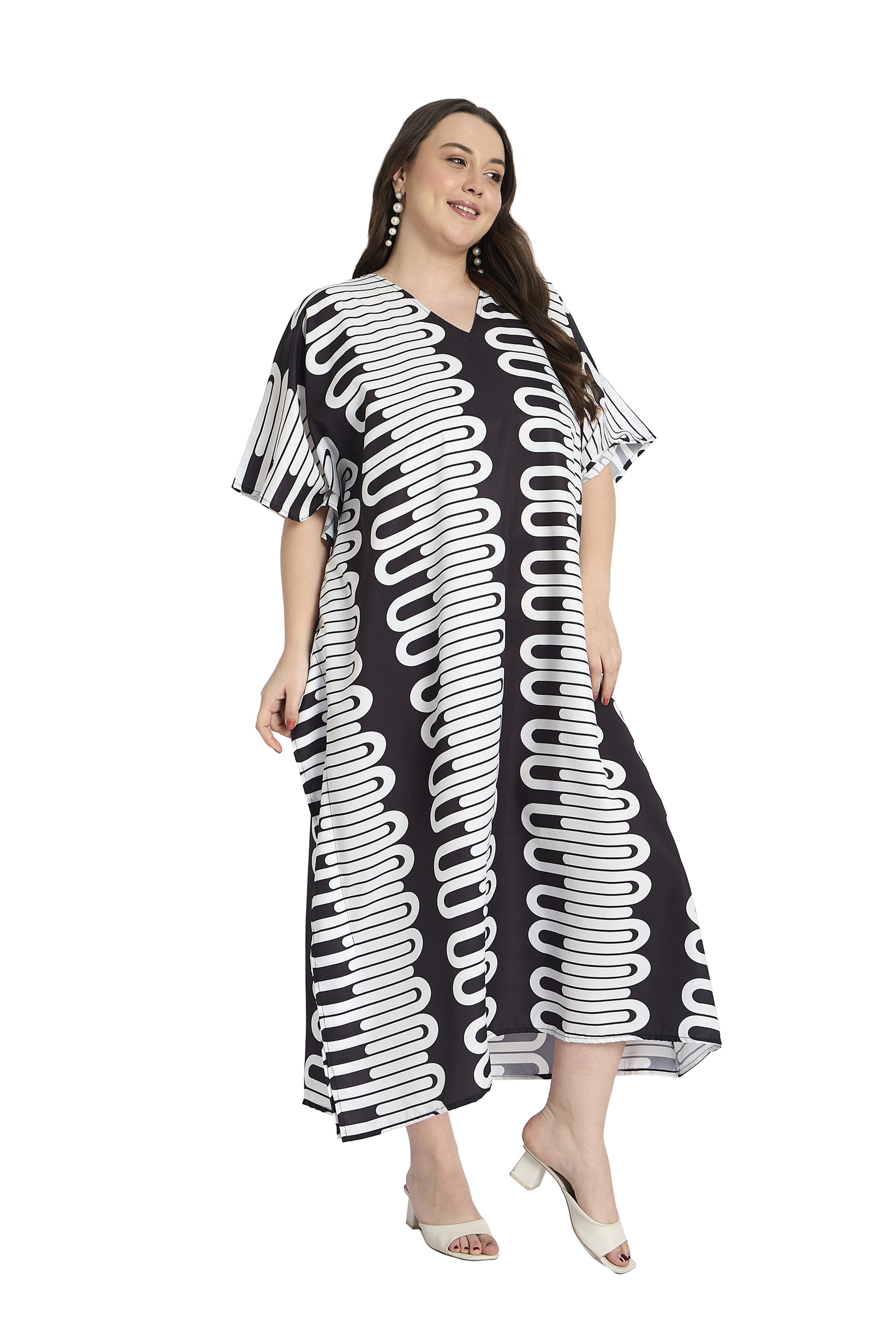 Geometric print Polyester Plus Size Caftan Swimsuit Cover Up for Women