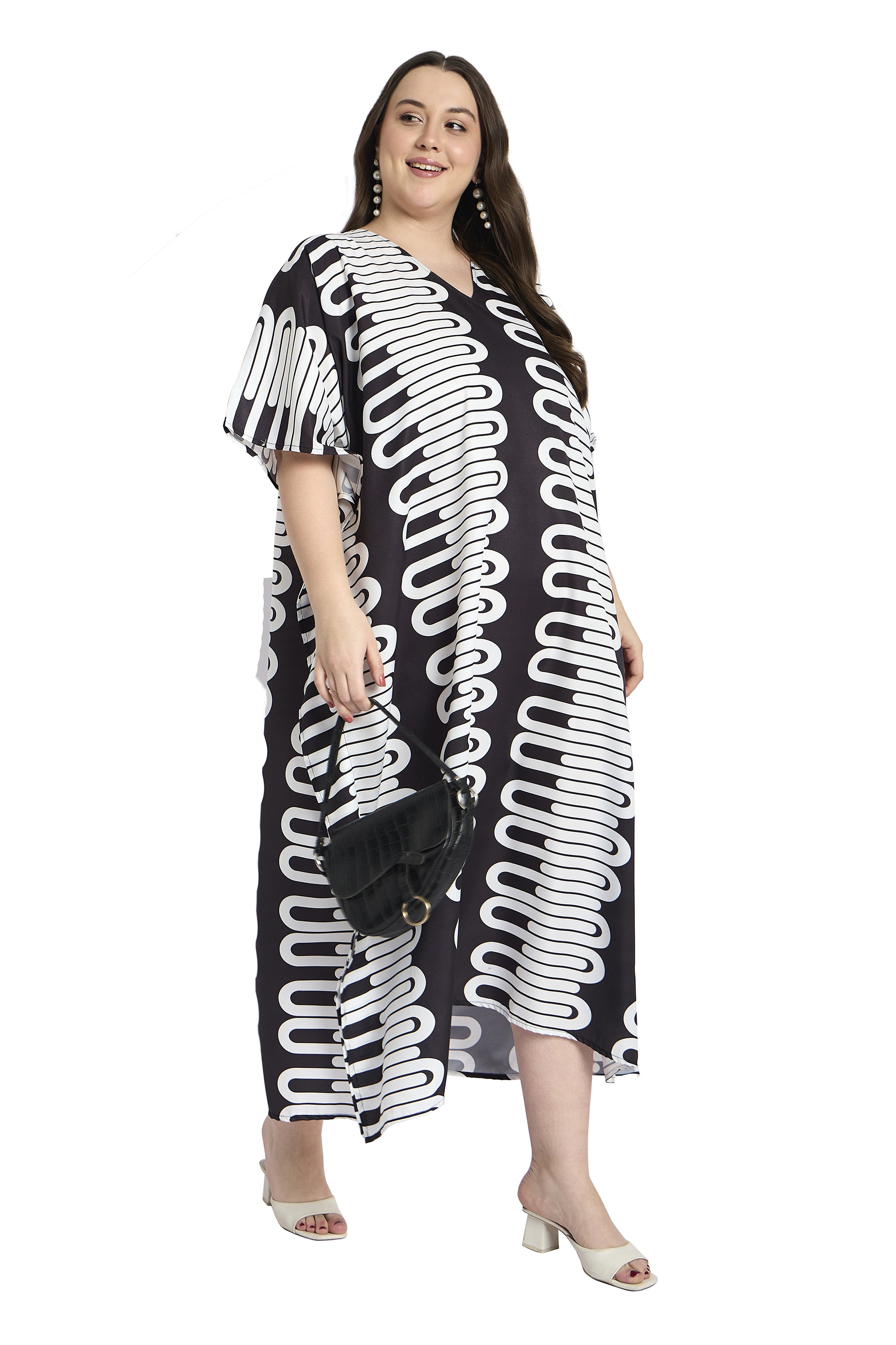 Geometric print Polyester Plus Size Caftan Swimsuit Cover Up for Women
