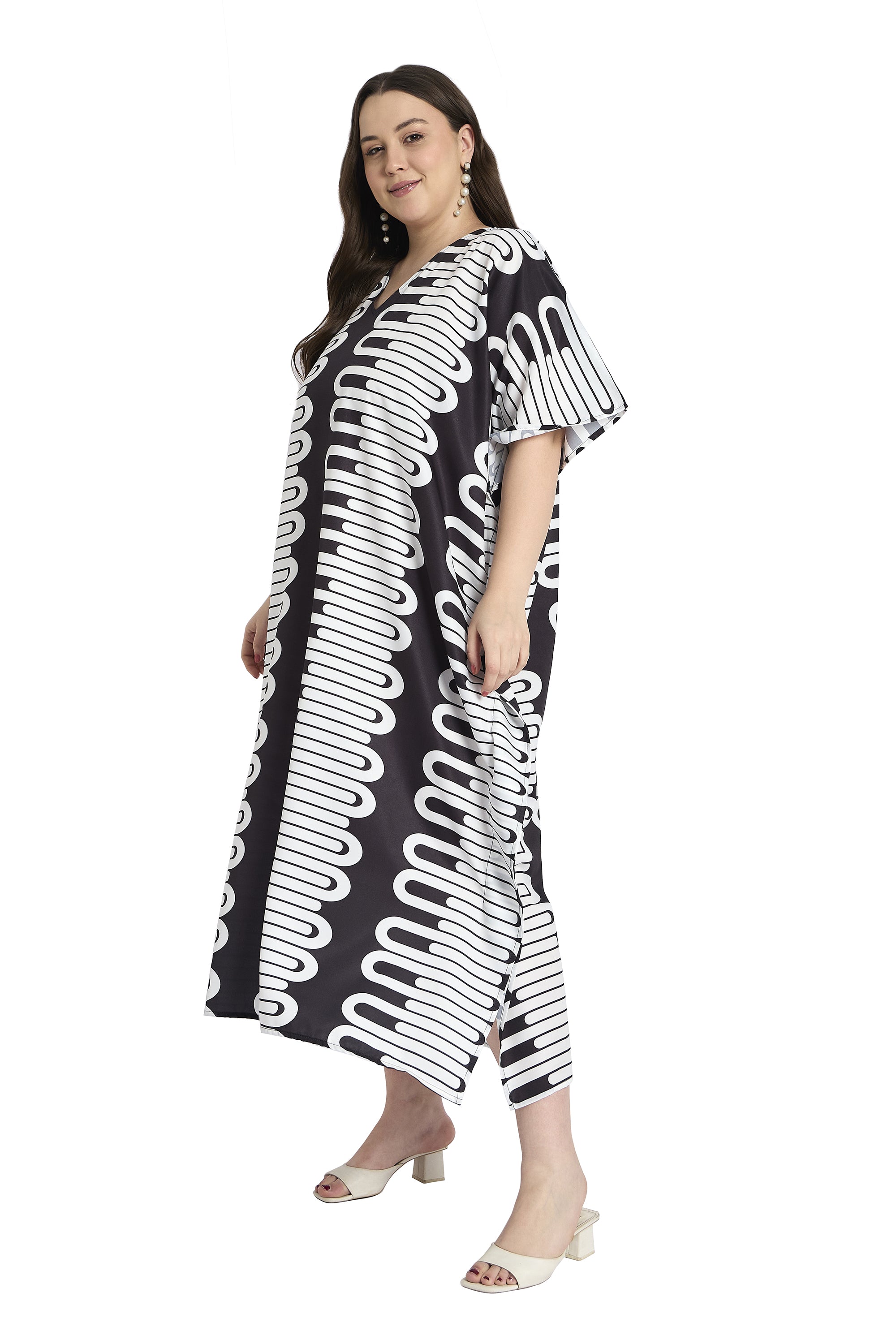 Geometric print Polyester Plus Size Caftan Swimsuit Cover Up for Women