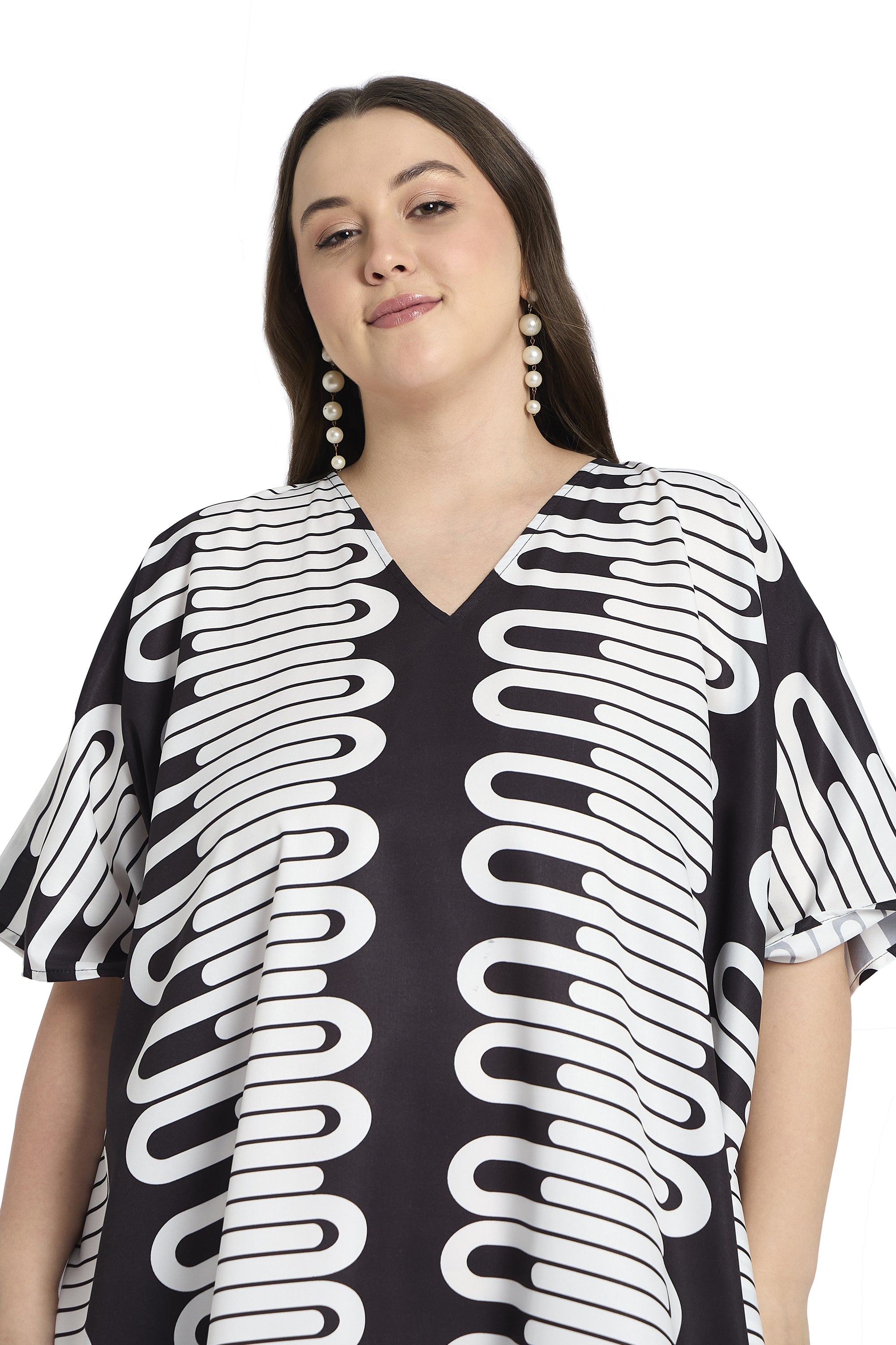 Geometric print Polyester Plus Size Caftan Swimsuit Cover Up for Women