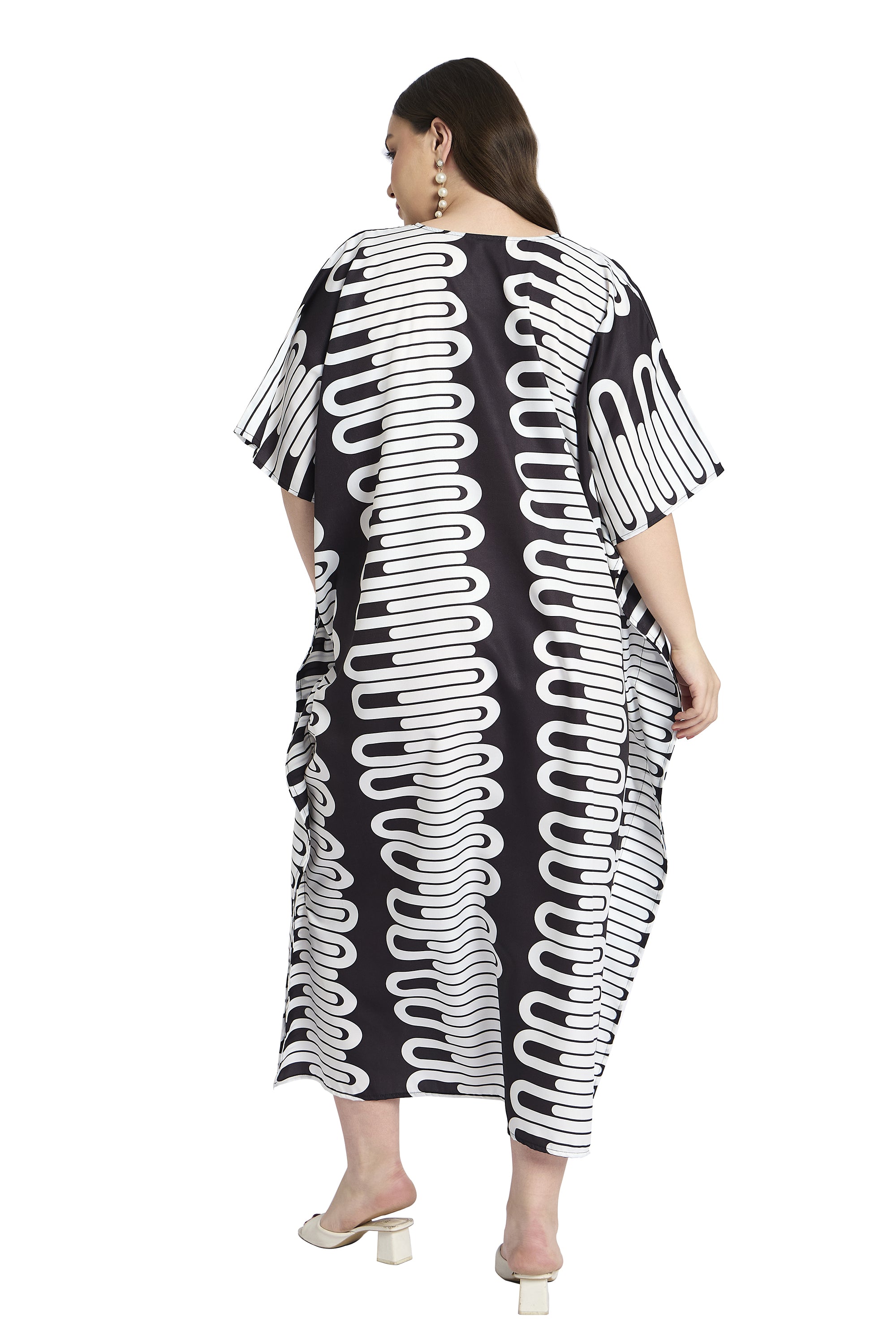 Geometric print Polyester Plus Size Caftan Swimsuit Cover Up for Women