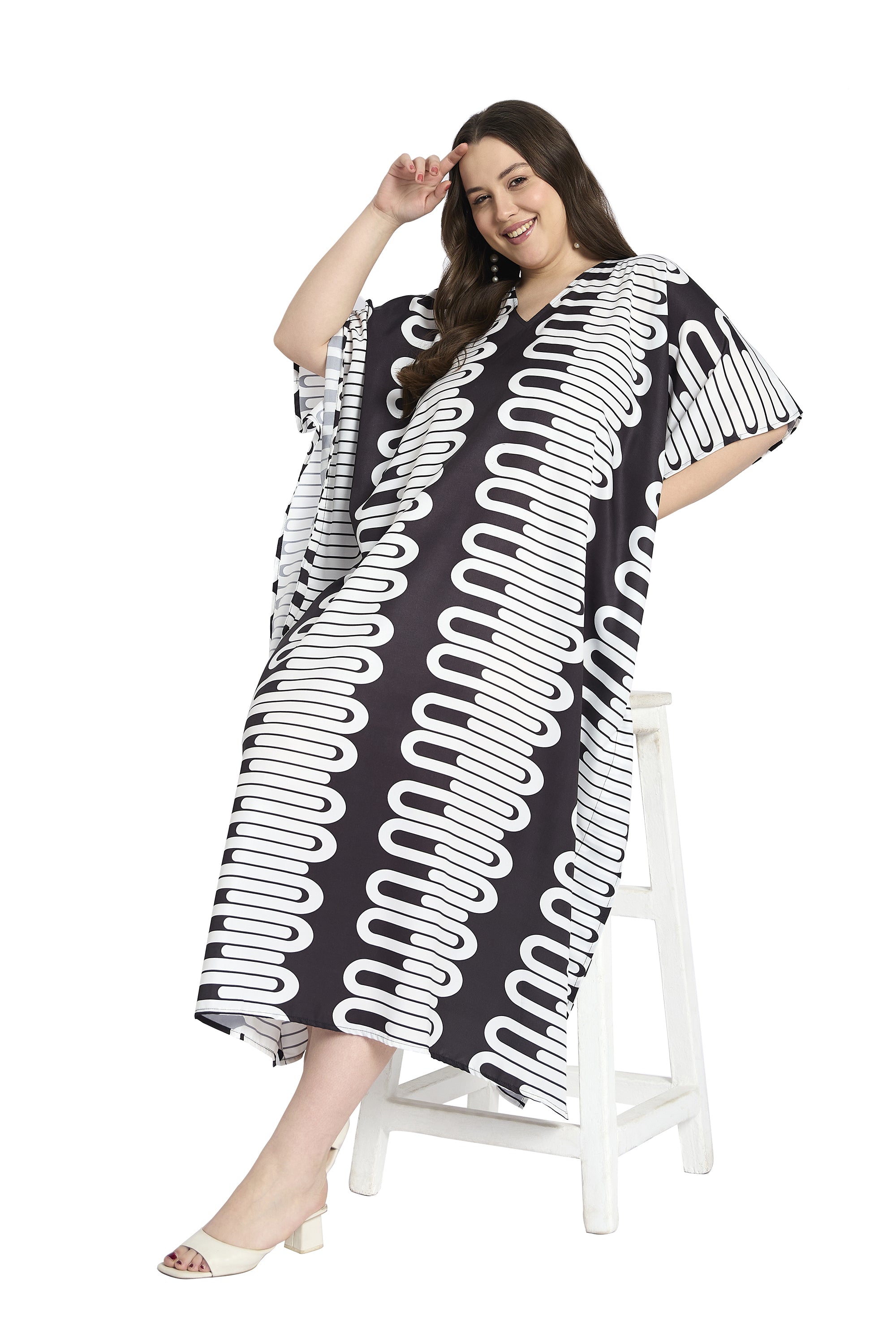 Geometric print Polyester Plus Size Caftan Swimsuit Cover Up for Women