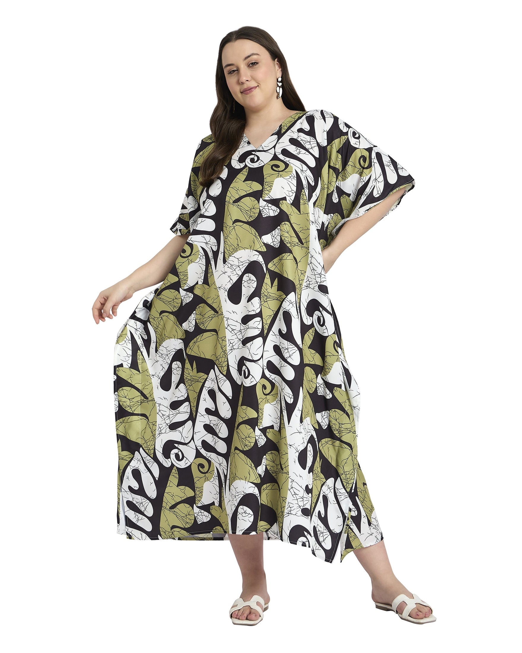 Abstract Print Plus Size Kaftan House Dress for Women