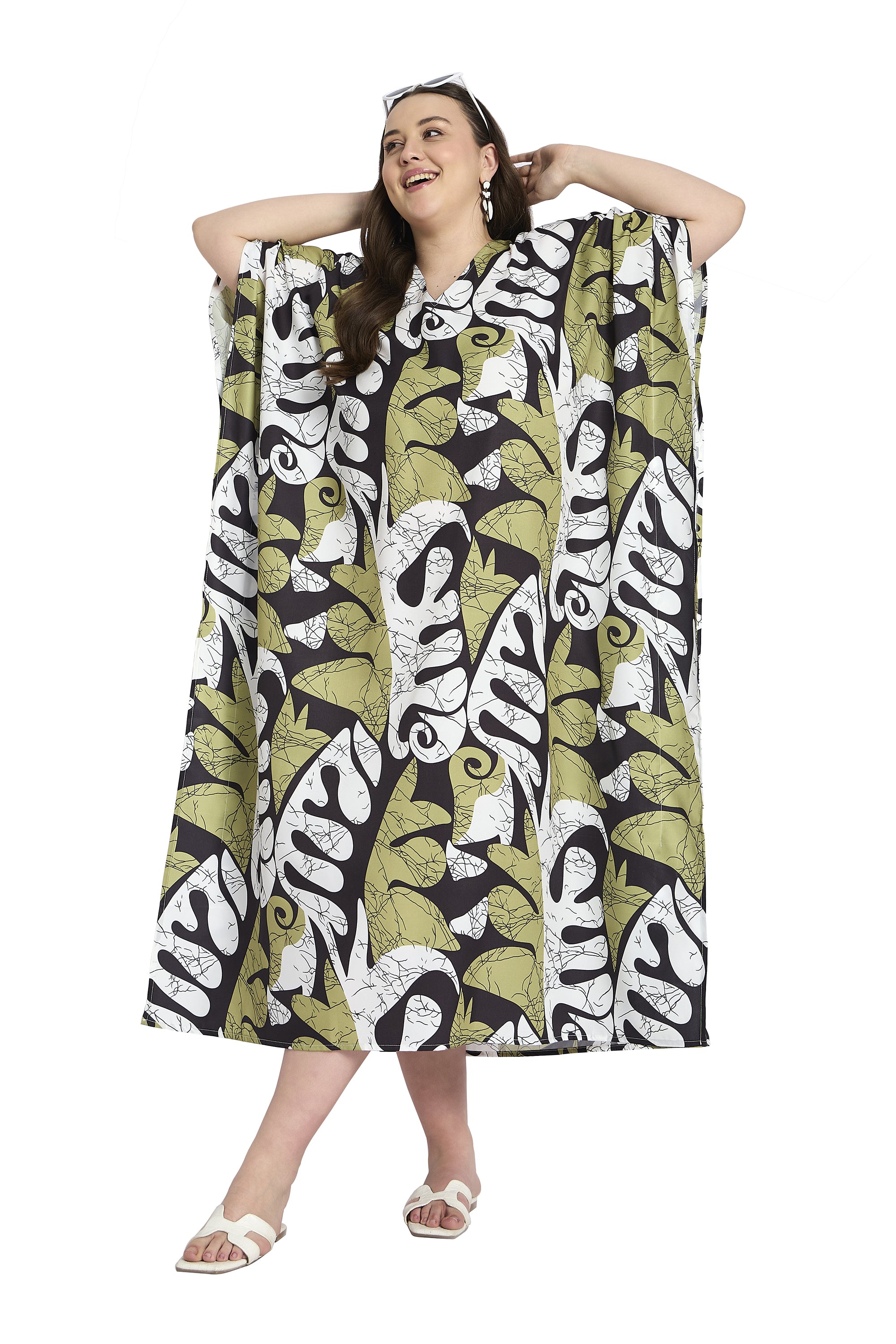 Abstract Print Plus Size Kaftan House Dress for Women