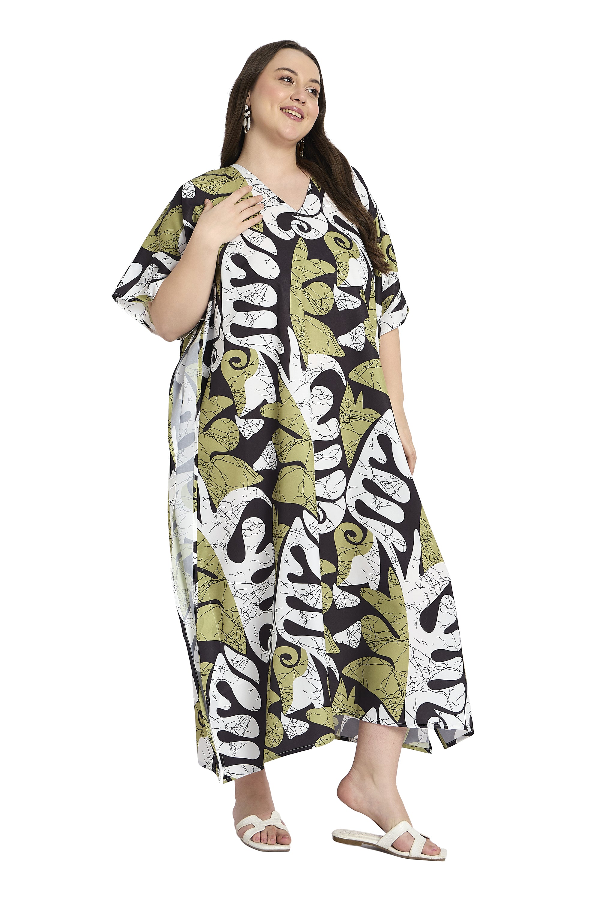 Abstract Print Plus Size Kaftan House Dress for Women
