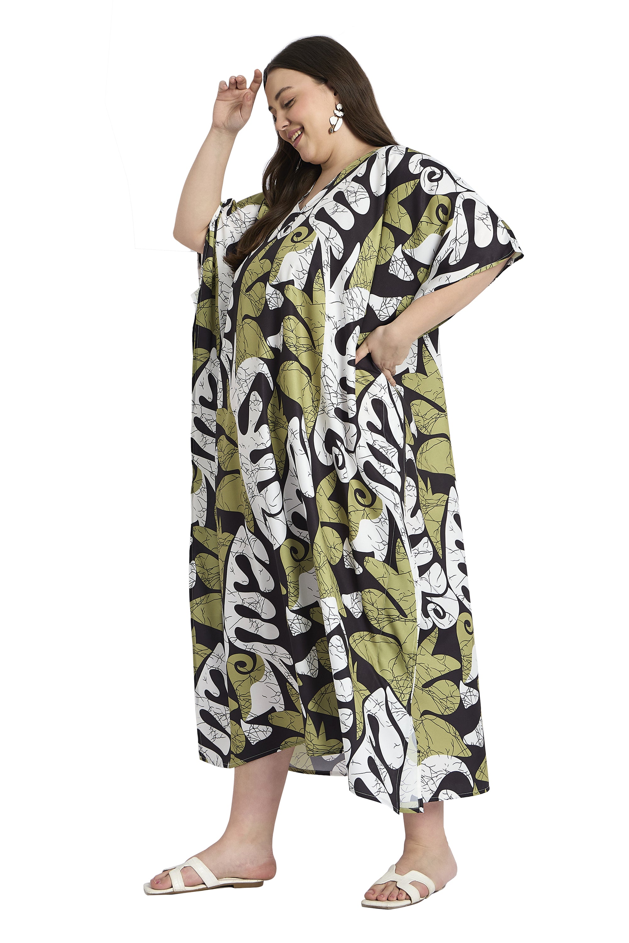 Abstract Print Plus Size Kaftan House Dress for Women
