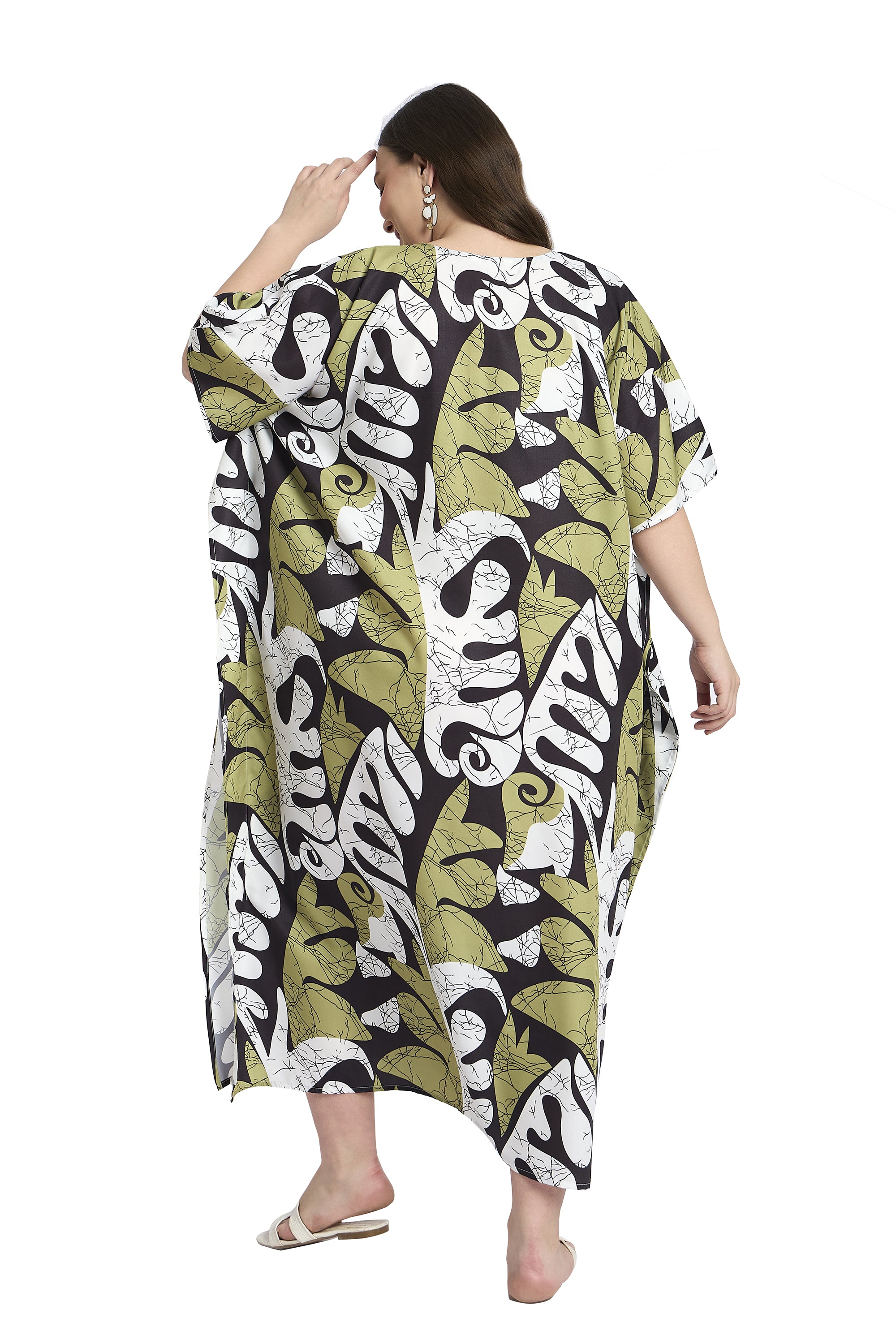 Abstract Print Plus Size Kaftan House Dress for Women