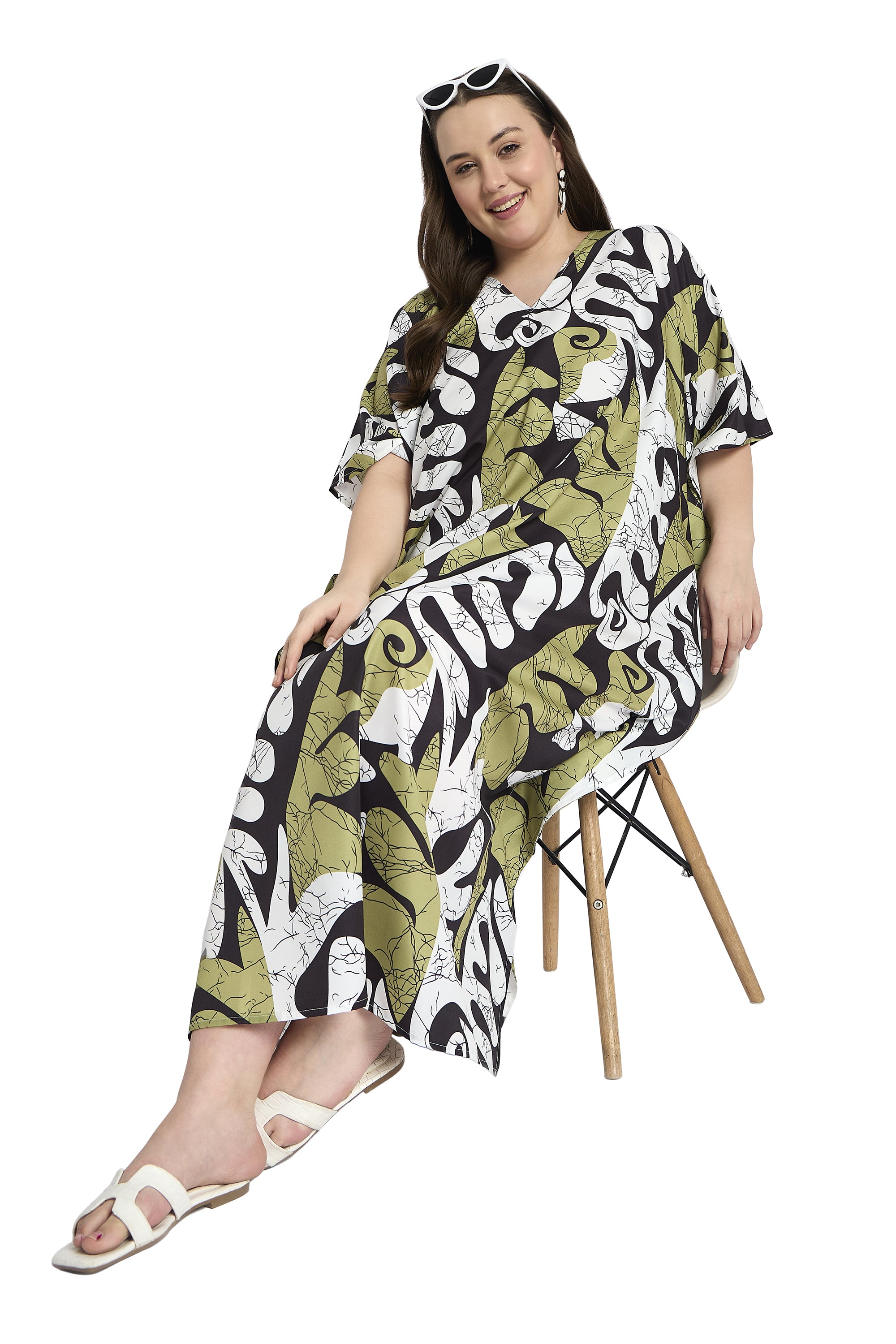 Abstract Print Plus Size Kaftan House Dress for Women