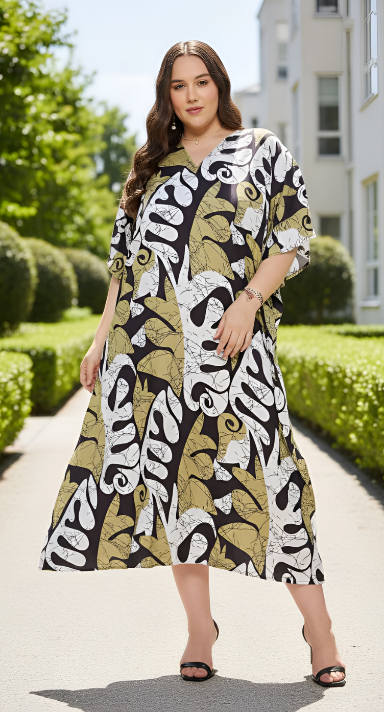 Abstract Print Plus Size Kaftan House Dress for Women