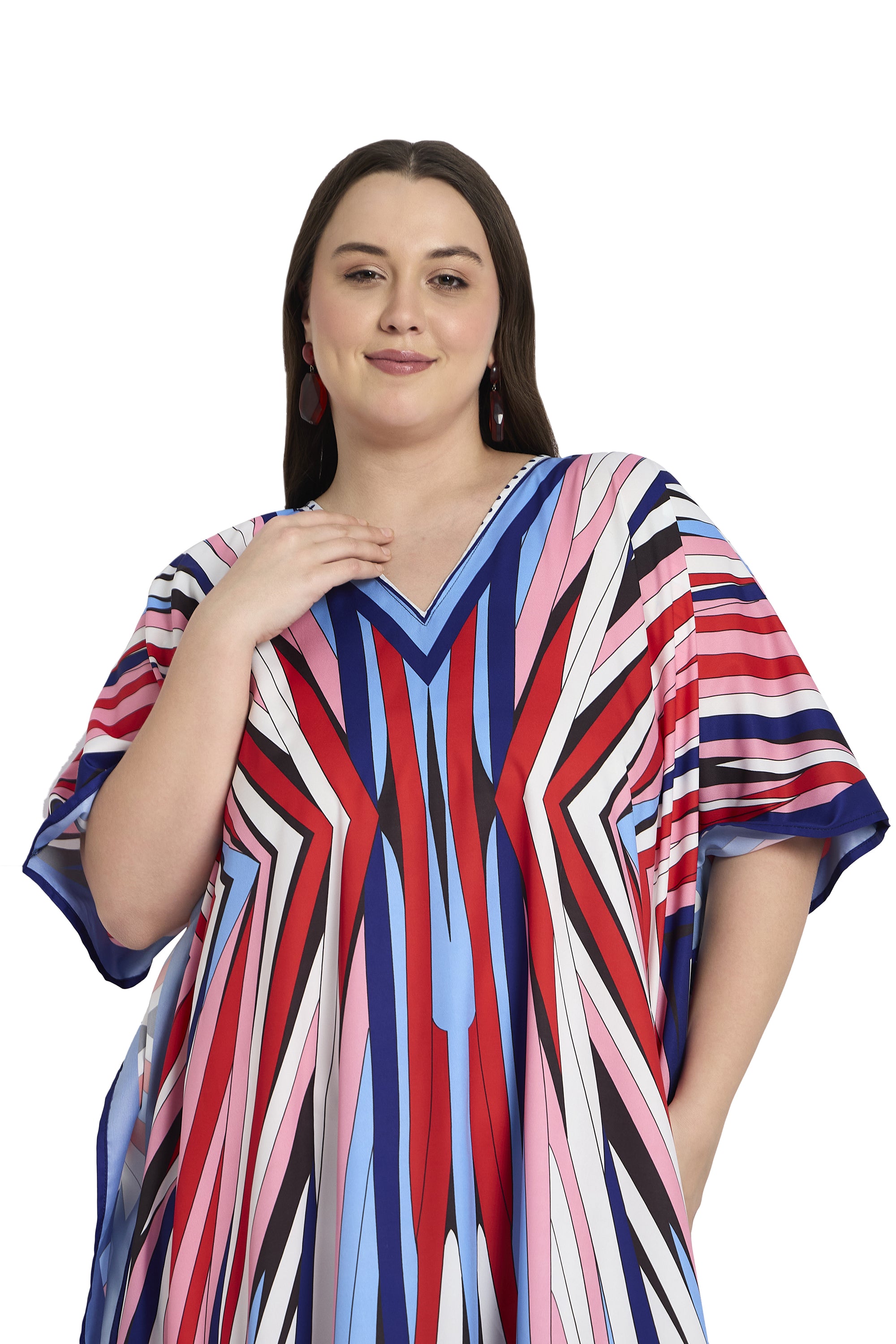 Striped Polyester Multicolor Plus Size Kaftan Dress for Women