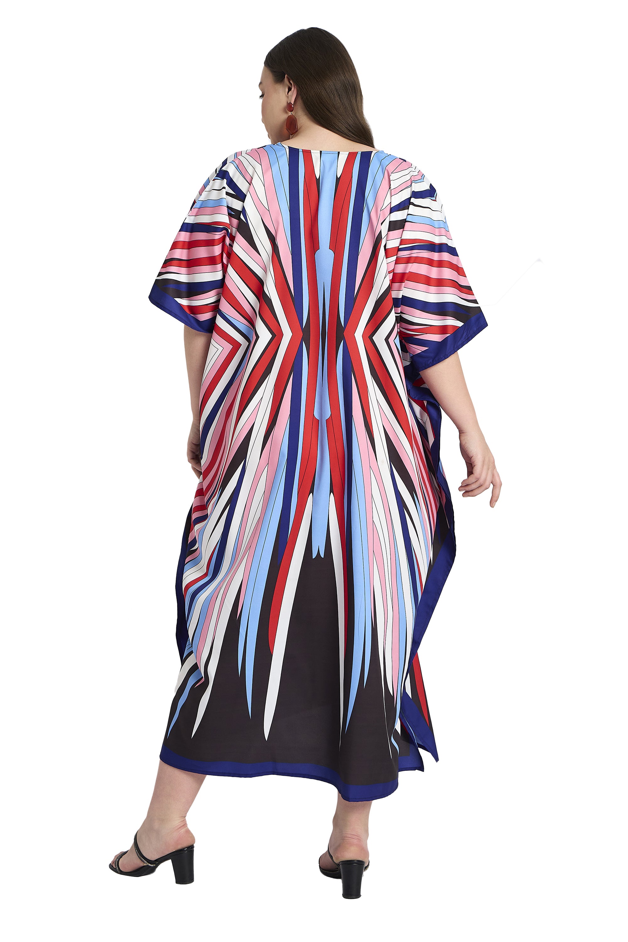 Striped Polyester Multicolor Plus Size Kaftan Dress for Women