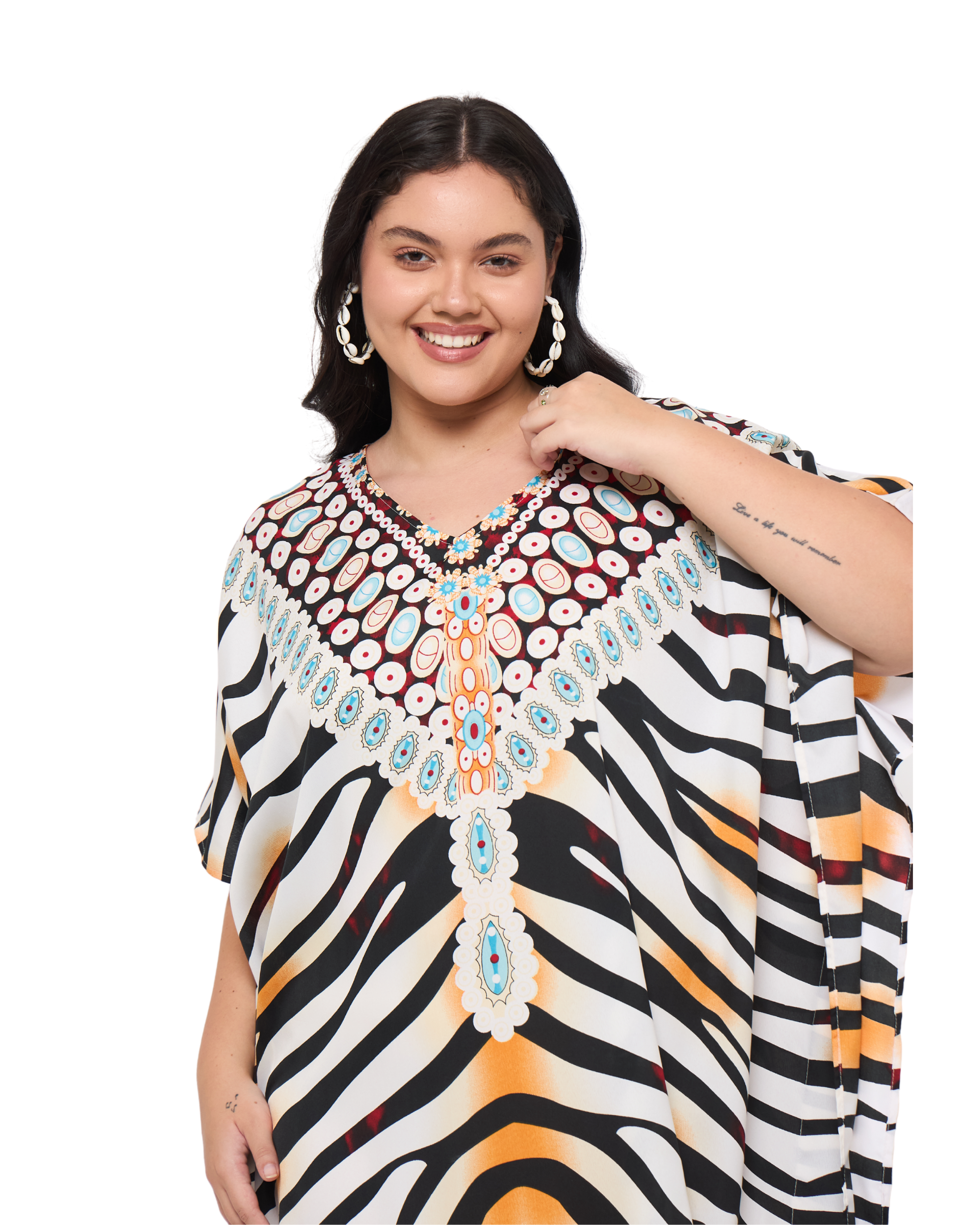 White Polyester Animal Print Plus Size Kaftan