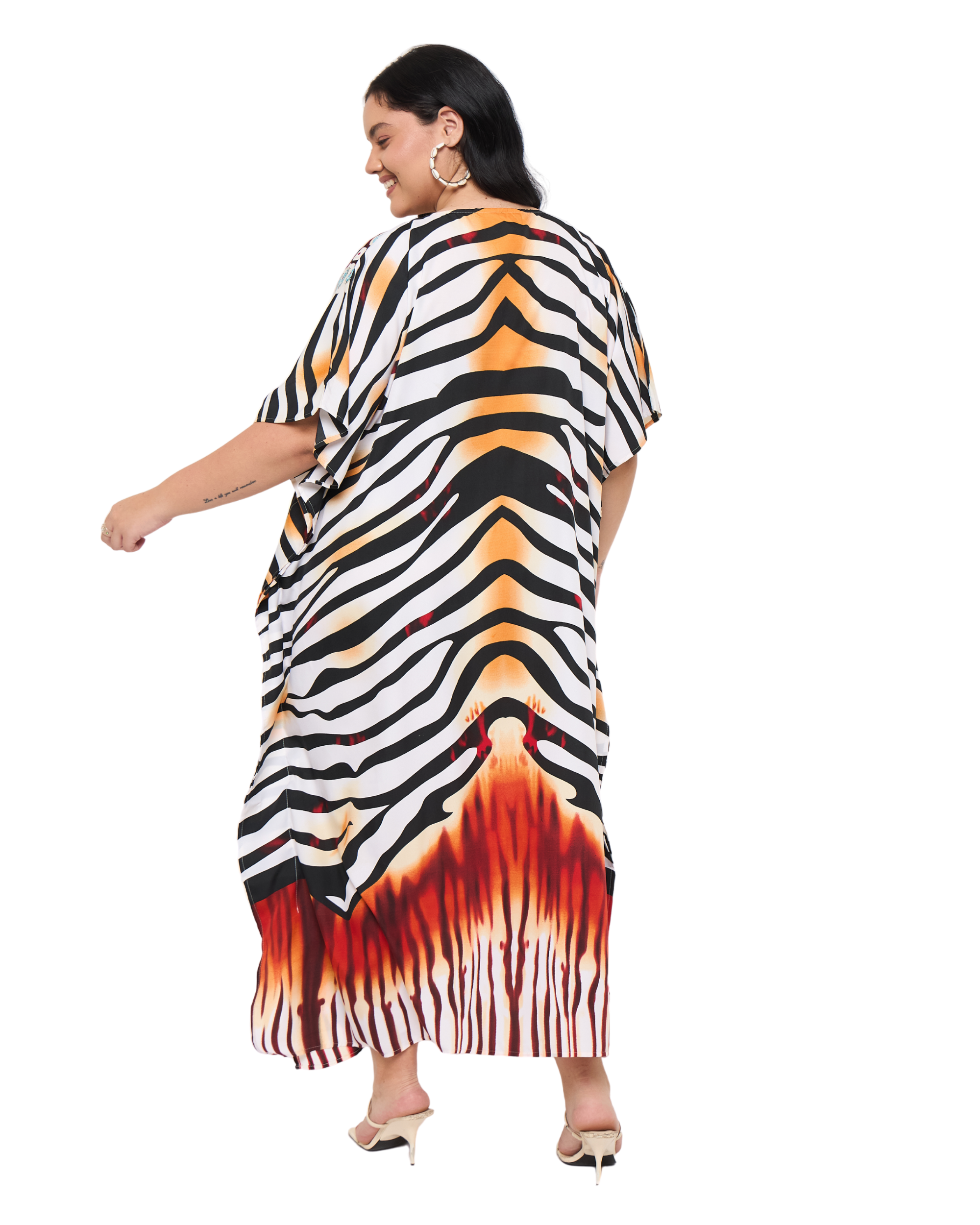 White Polyester Animal Print Women Plus Size Kaftan