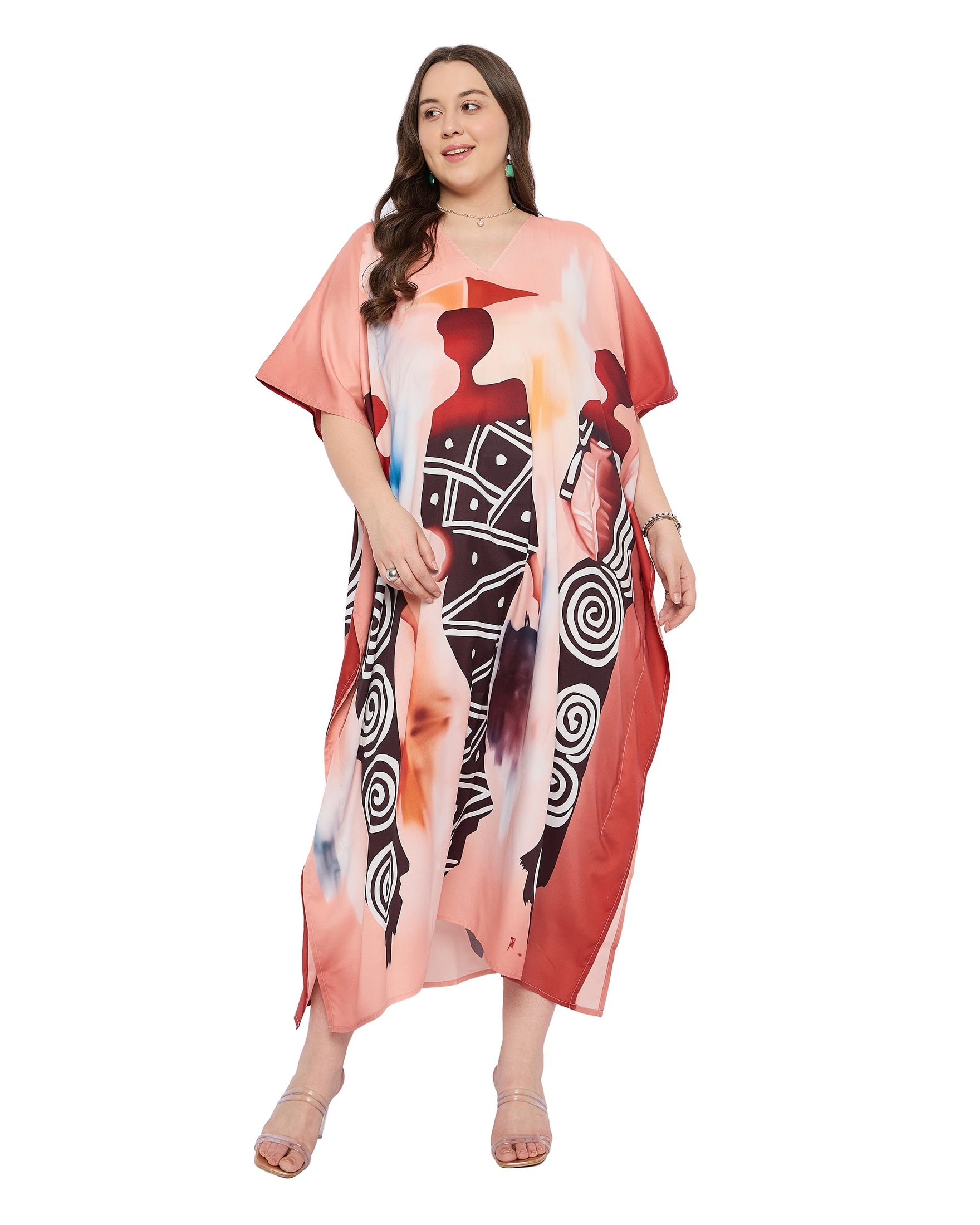 Lady Print Polyester Women Plus Size Summer Kaftan Dress