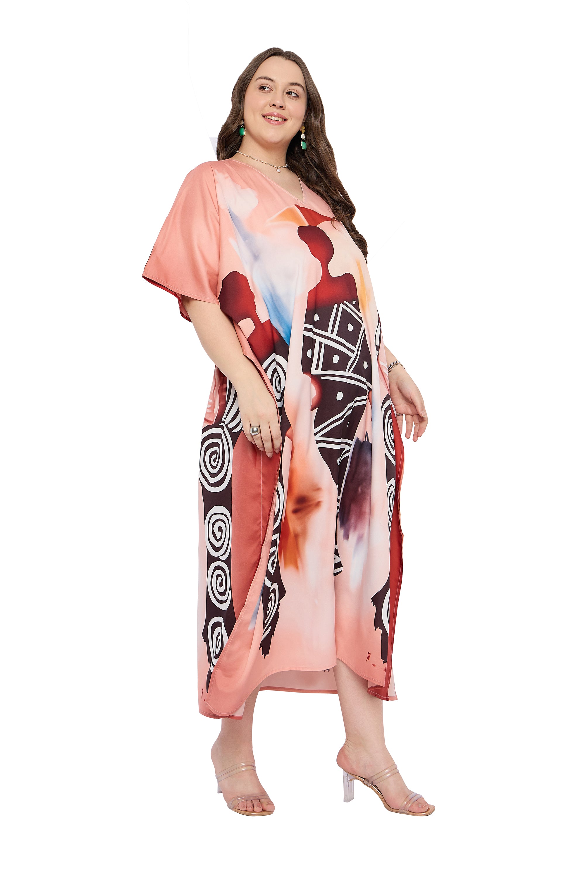 Lady Print Polyester Women Plus Size Summer Kaftan Dress