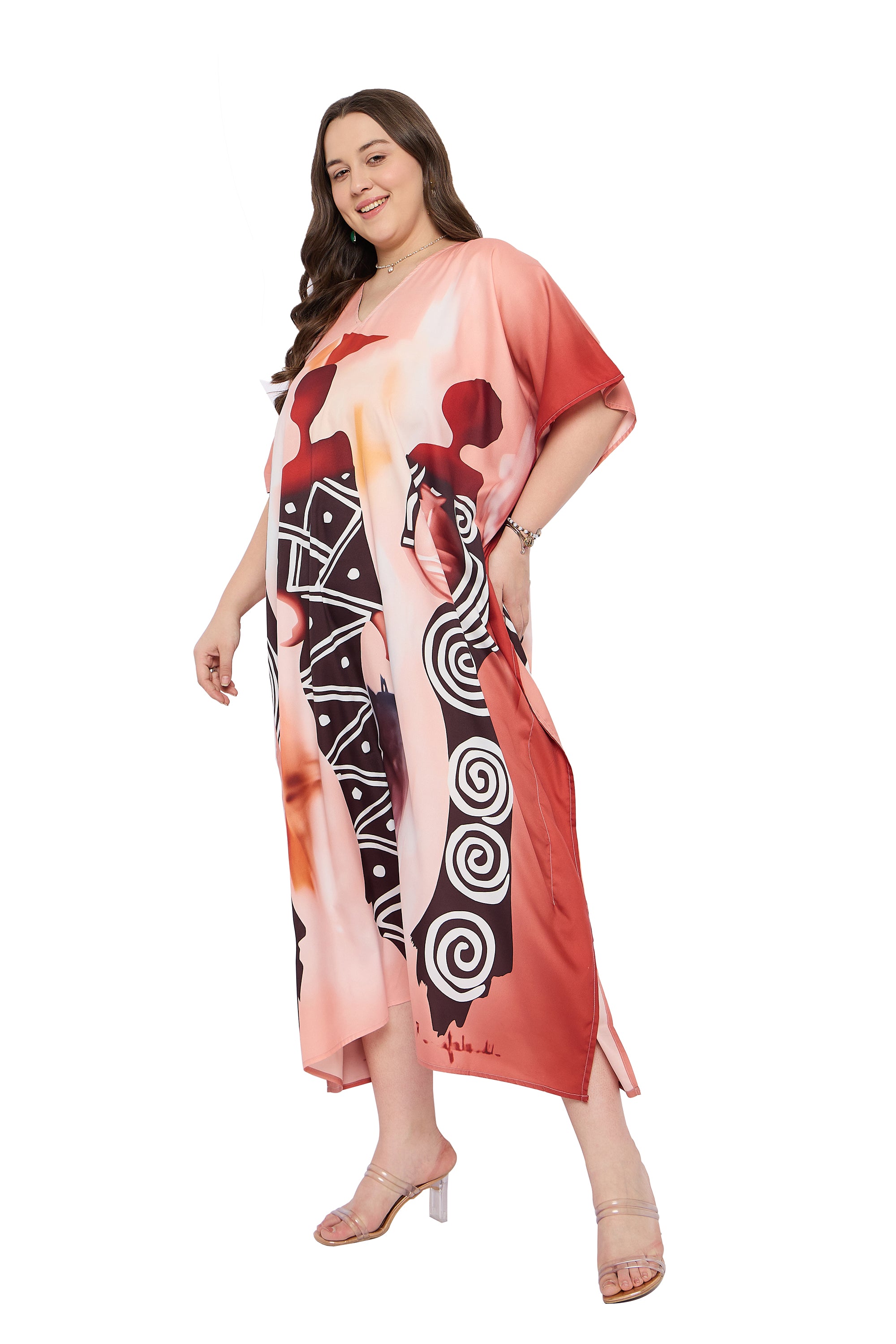 Lady Print Polyester Women Plus Size Summer Kaftan Dress