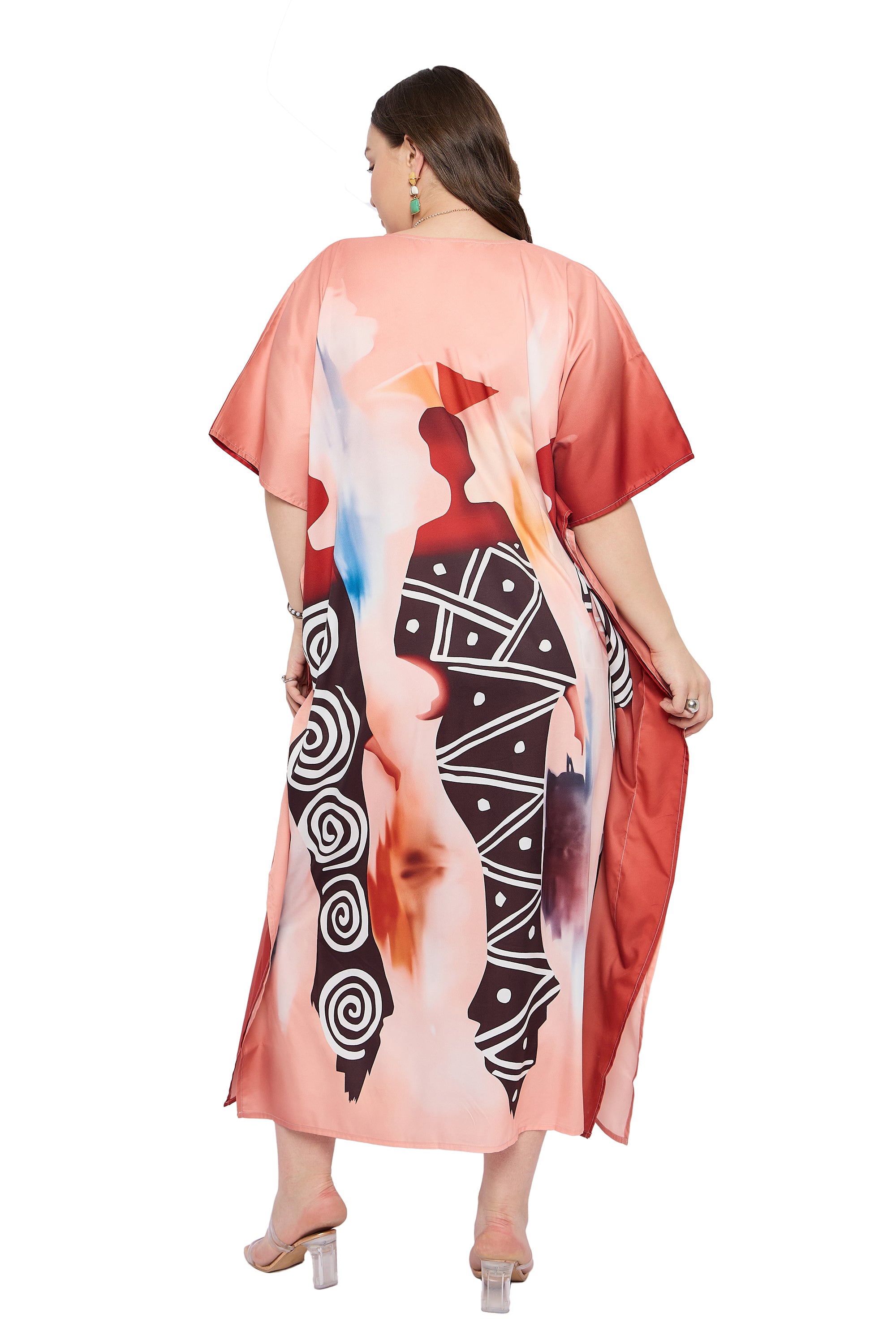 Lady Print Polyester Women Plus Size Summer Kaftan Dress