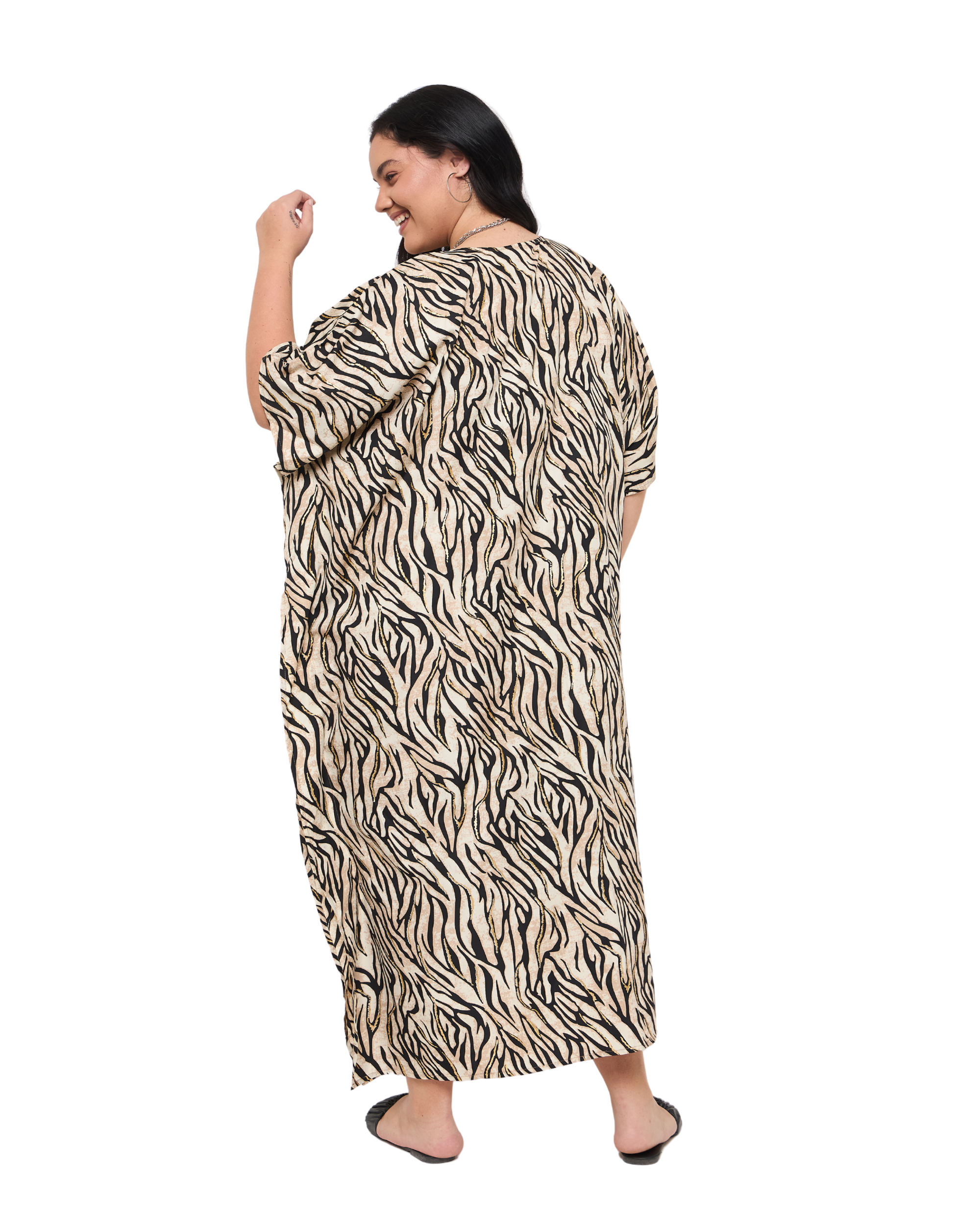Animal Print Beige Polyester Women Plus Size Kaftan Dress