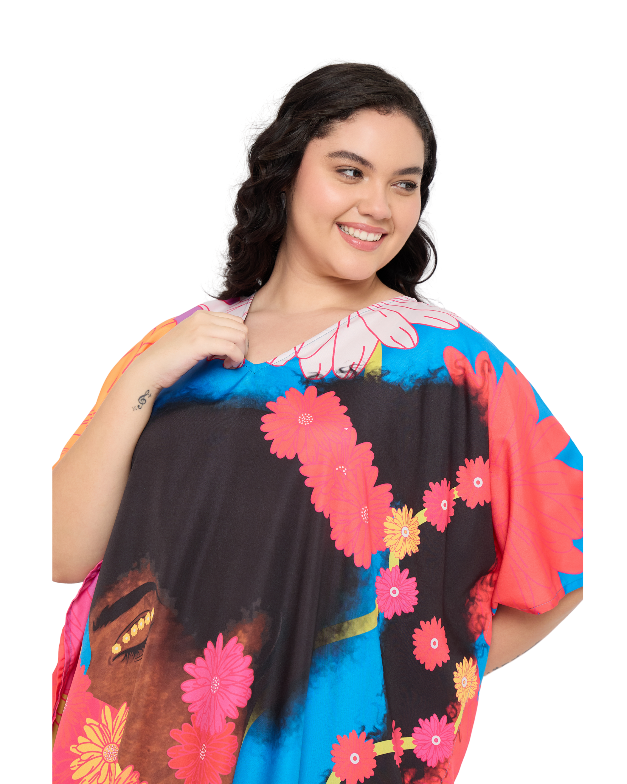 Multicolor Polyester Floral Kaftan Dress for Women