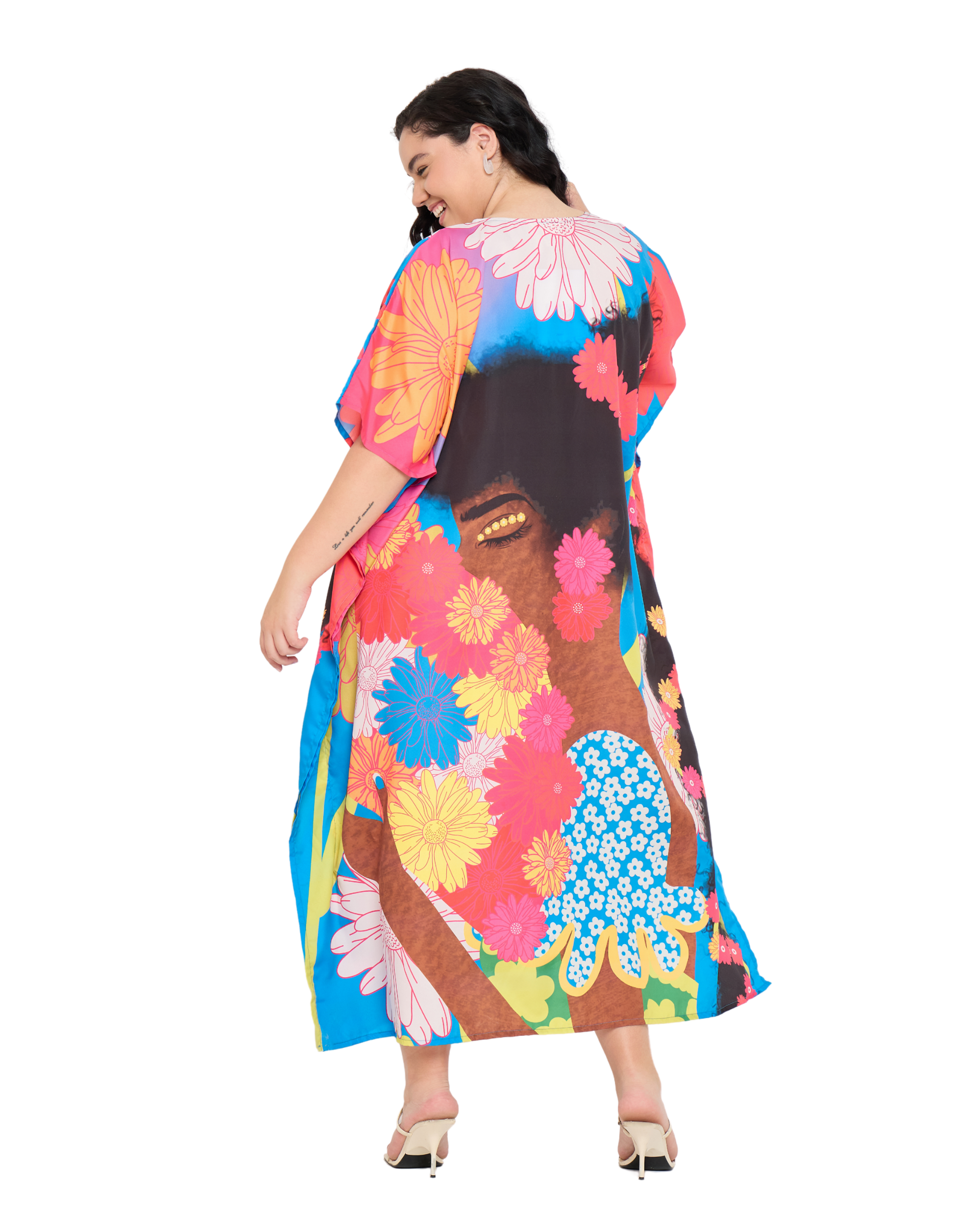 Multicolor Polyester Floral Kaftan Dress for Women