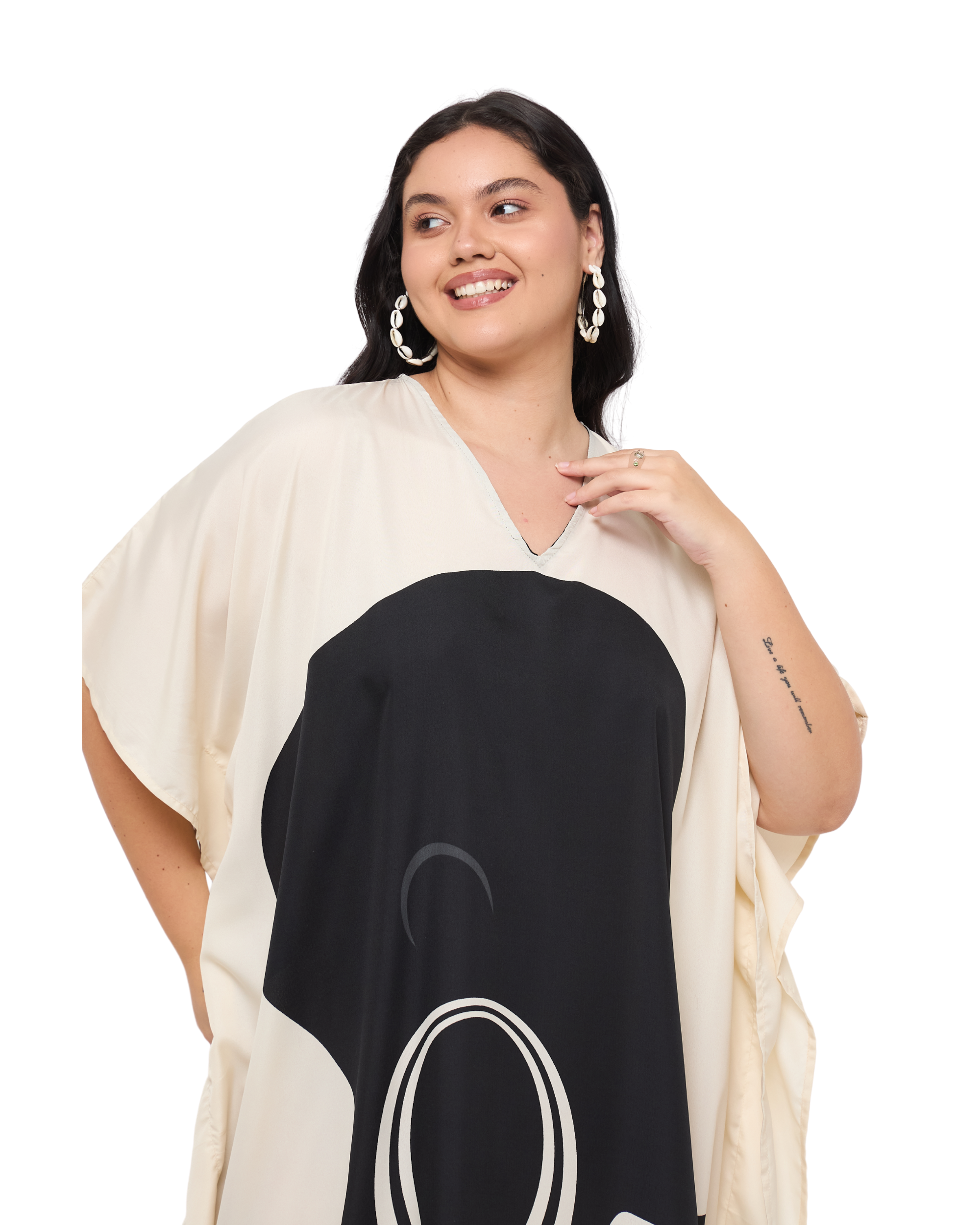 Lady Print Cream Polyester Women Plus Size Evening kaftan Dress