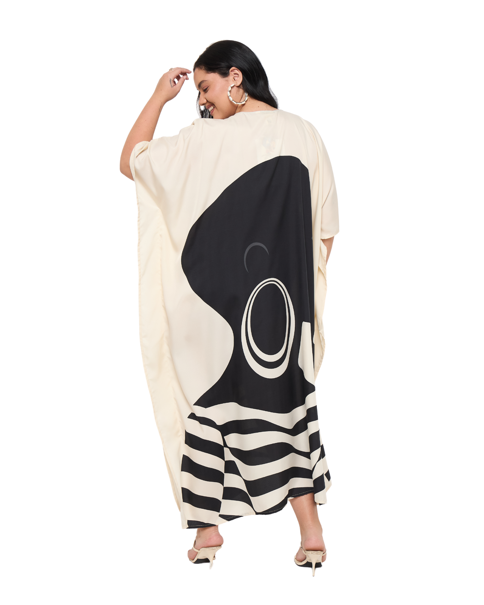 Lady Print Cream Polyester Women Plus Size Evening kaftan Dress