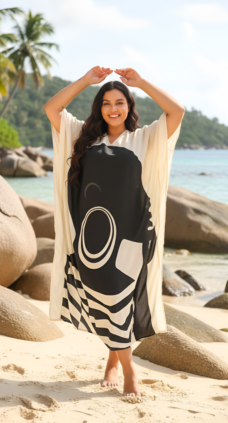 Lady Print Cream Polyester Women Plus Size Evening kaftan Dress