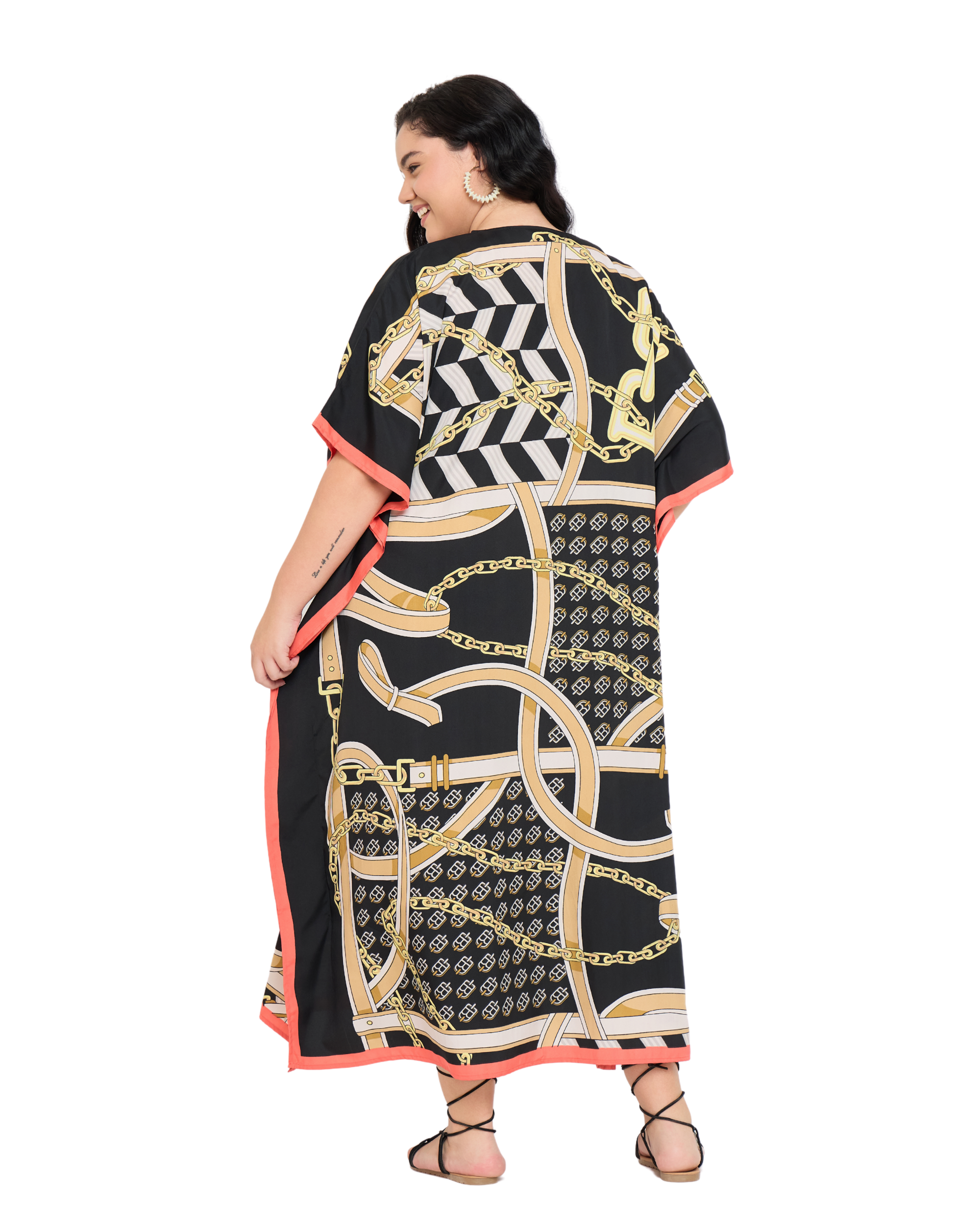 Geometric Polyester Black Kaftan Dress for Women Plus Size Caftan