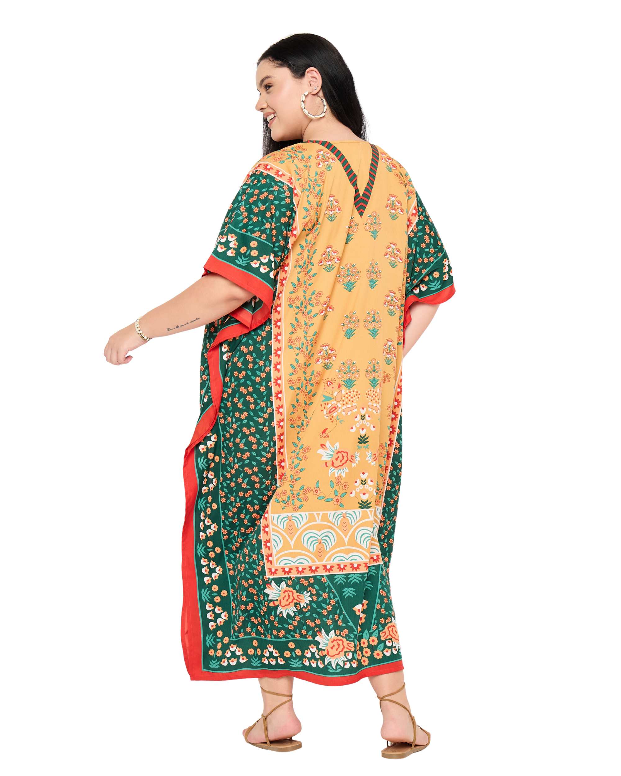 Mustered Yellow Floral Women Plus Size Caftan Dress Beach Cover Up