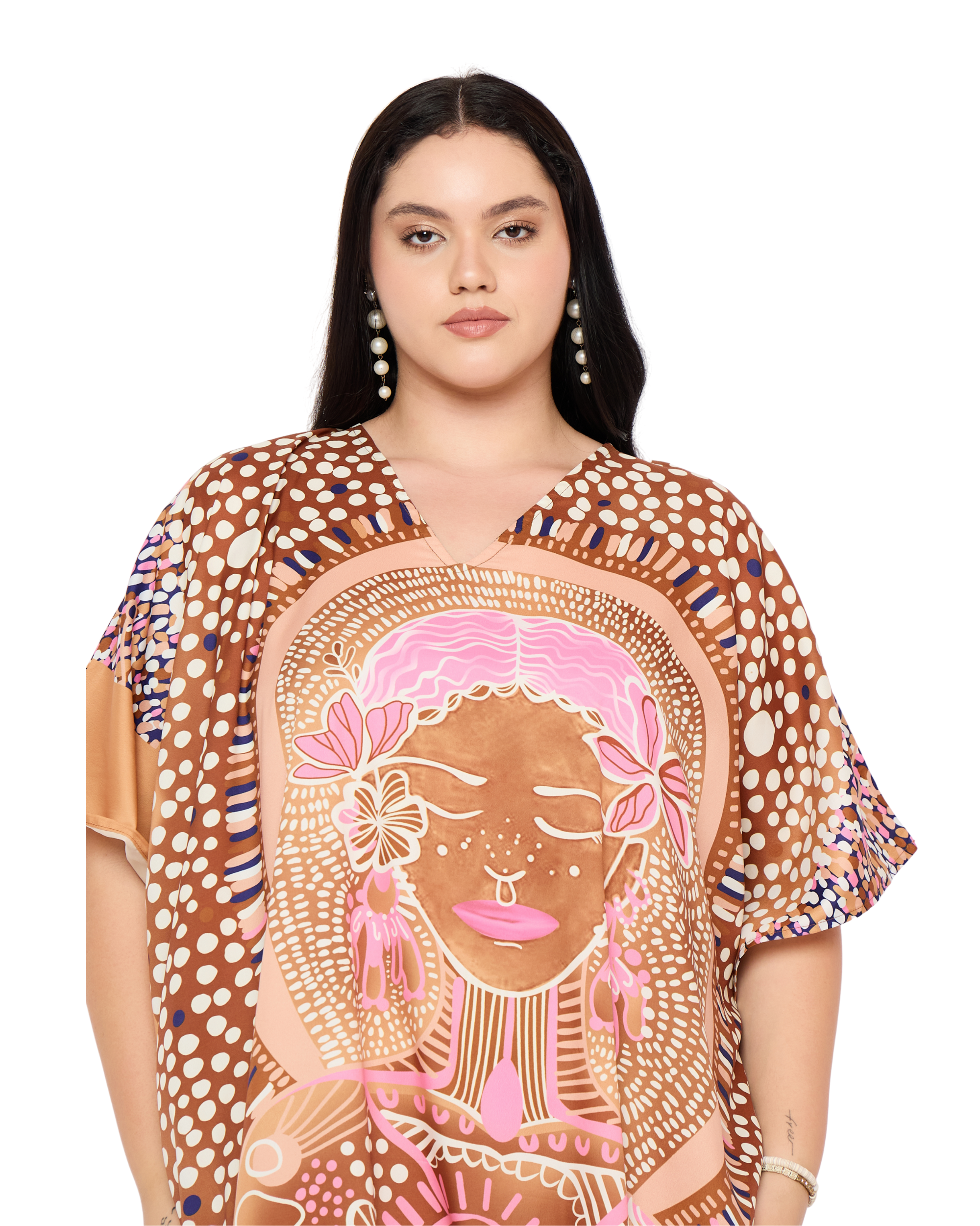 Light Brown Lady Face Polyester Women Plus Size Loungewear Kaftan Dress