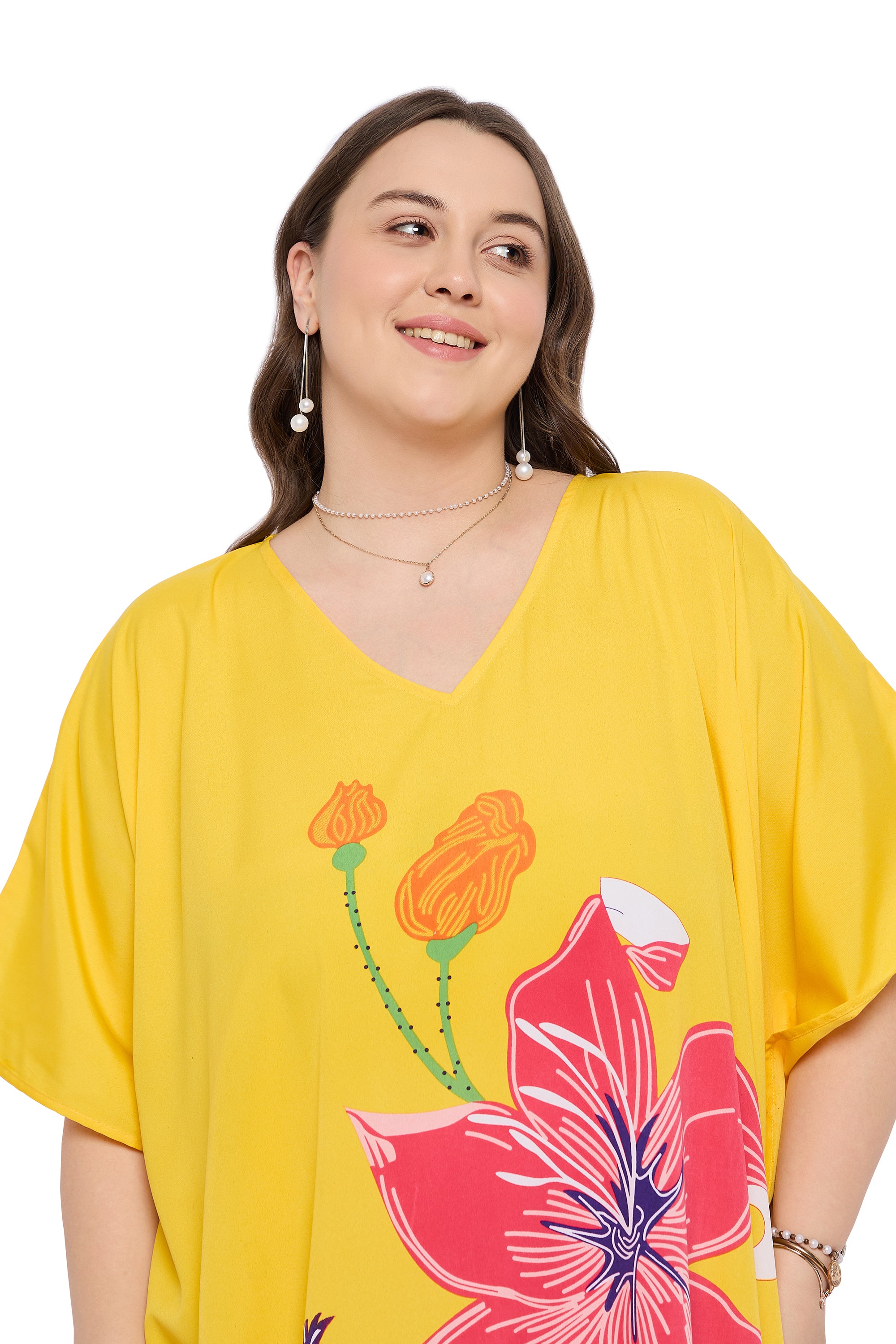 Yellow Floral Women Plus Size kaftan Dress for Beach Pool Side Party