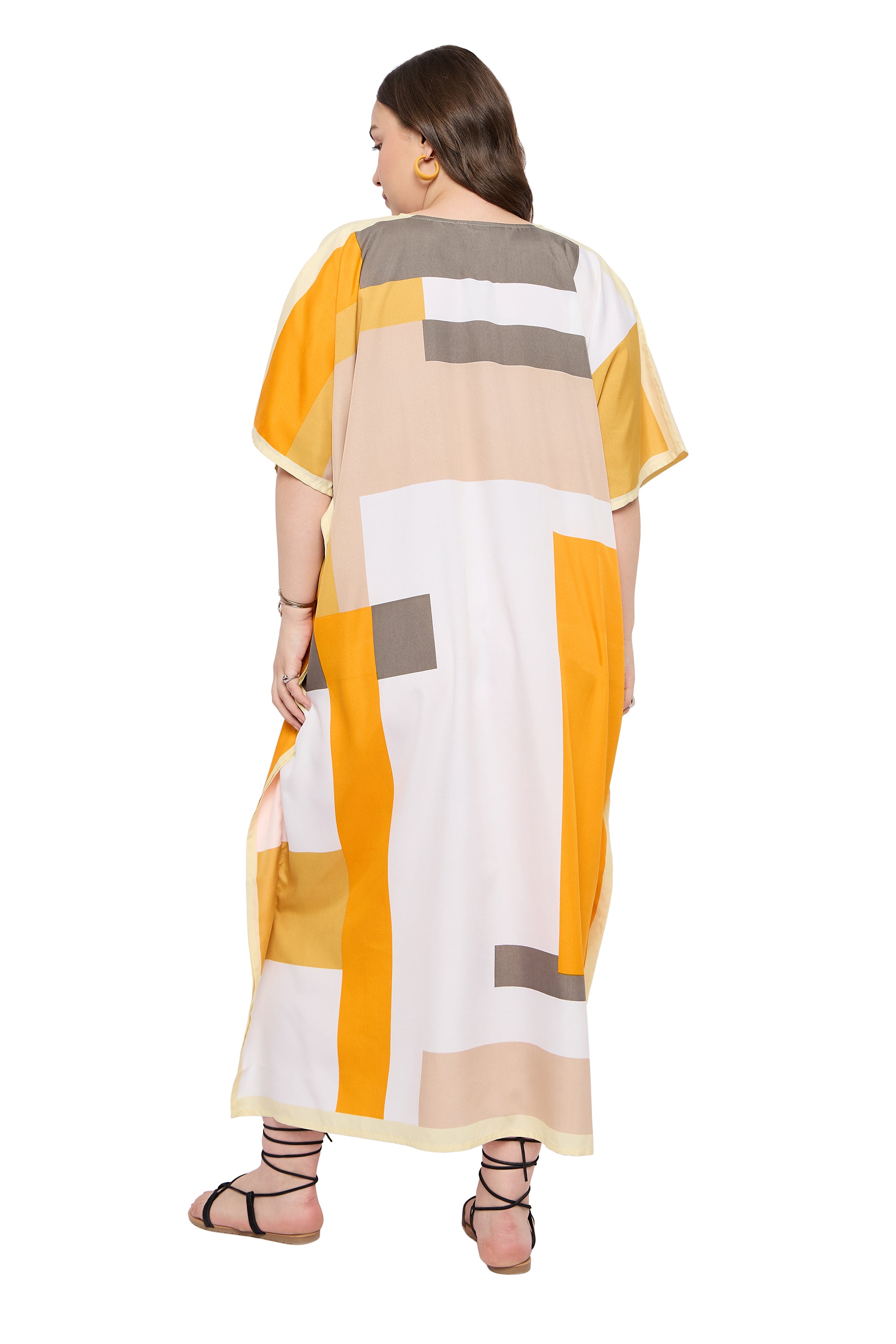 Multicolour Polyester Women Plus Size Long Kaftan Dress