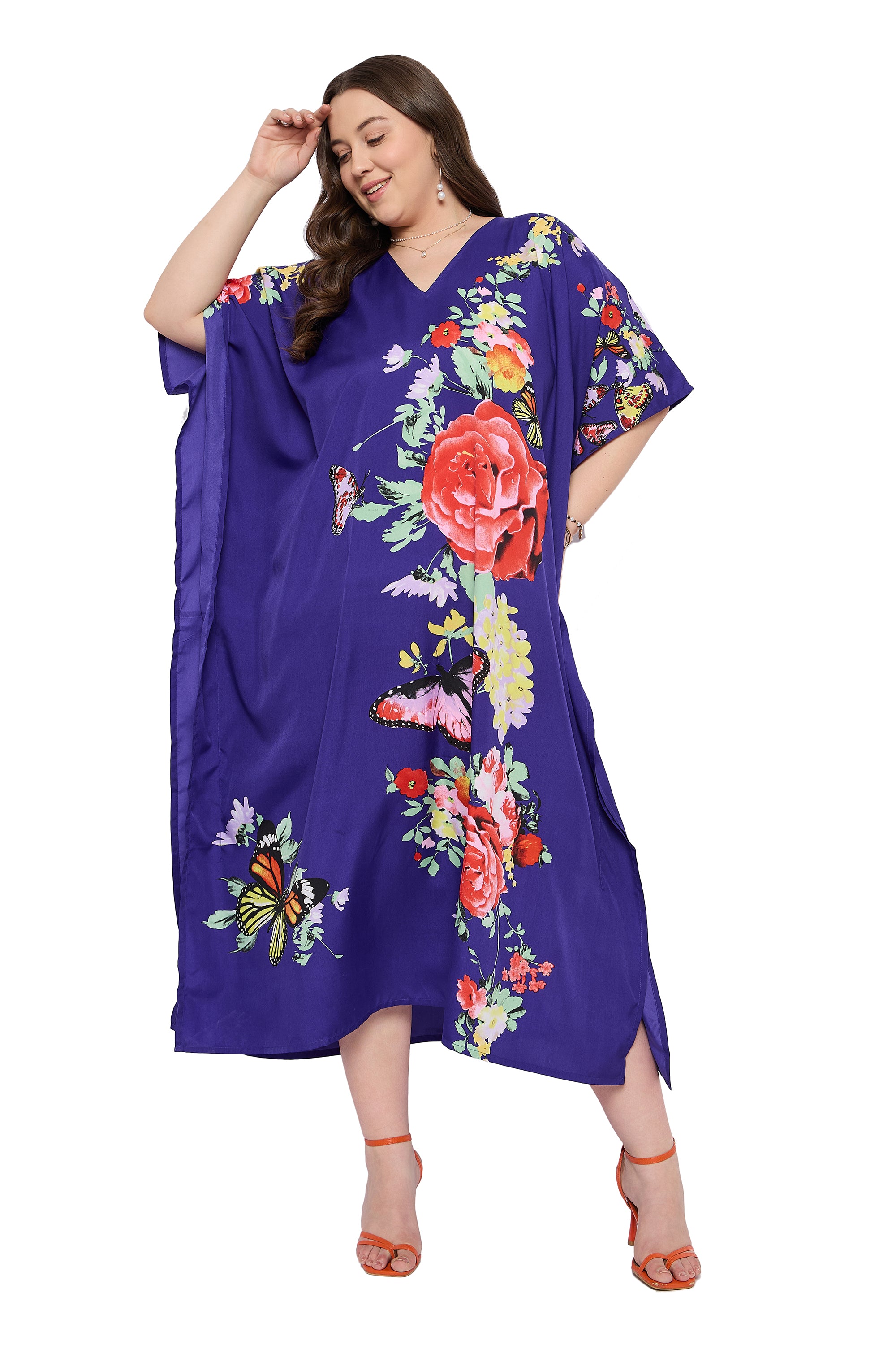 Navy Blue Polyester Elegant Women Plus Size Kaftan for Daily Wear