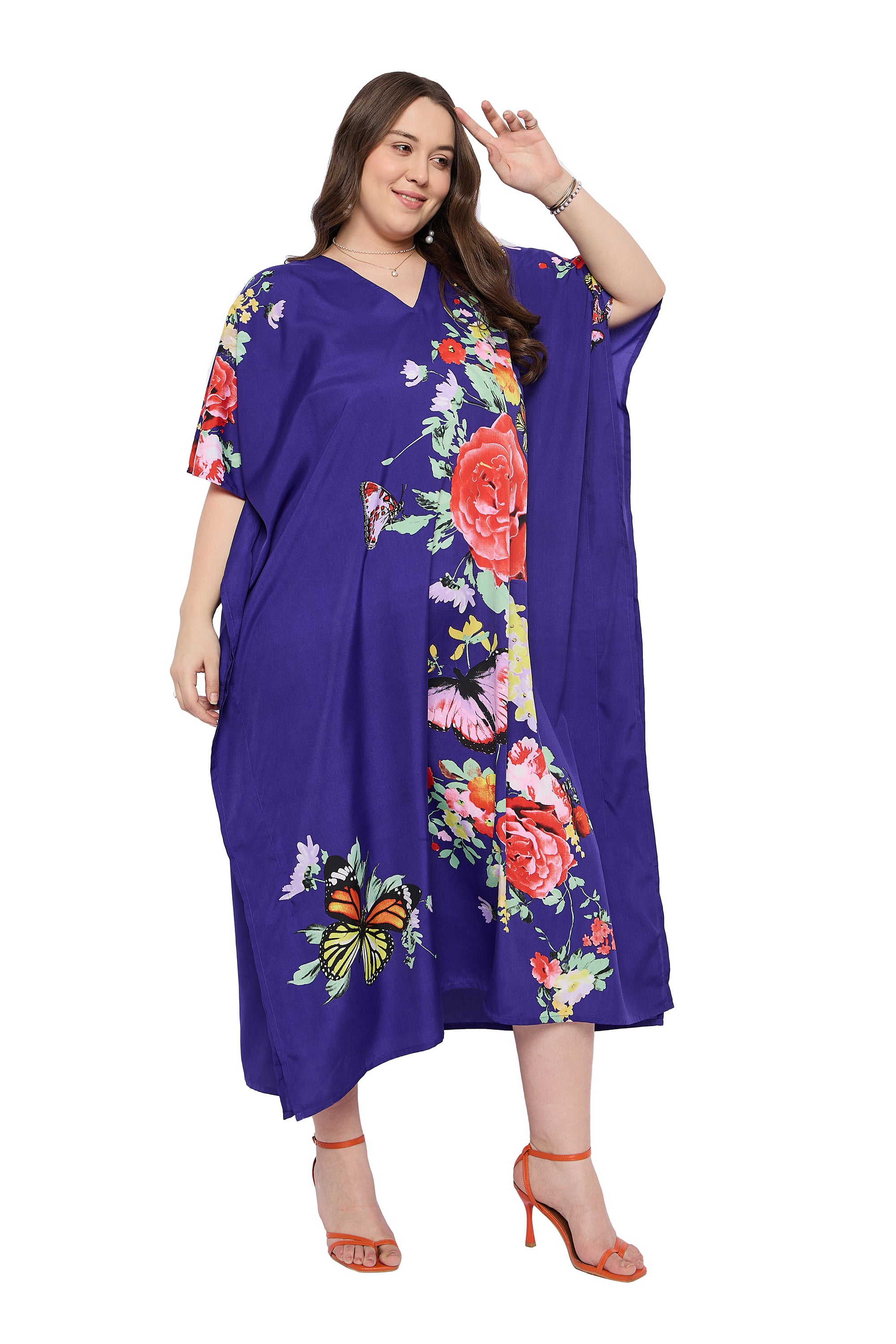 Navy Blue Polyester Elegant Women Plus Size Kaftan for Daily Wear