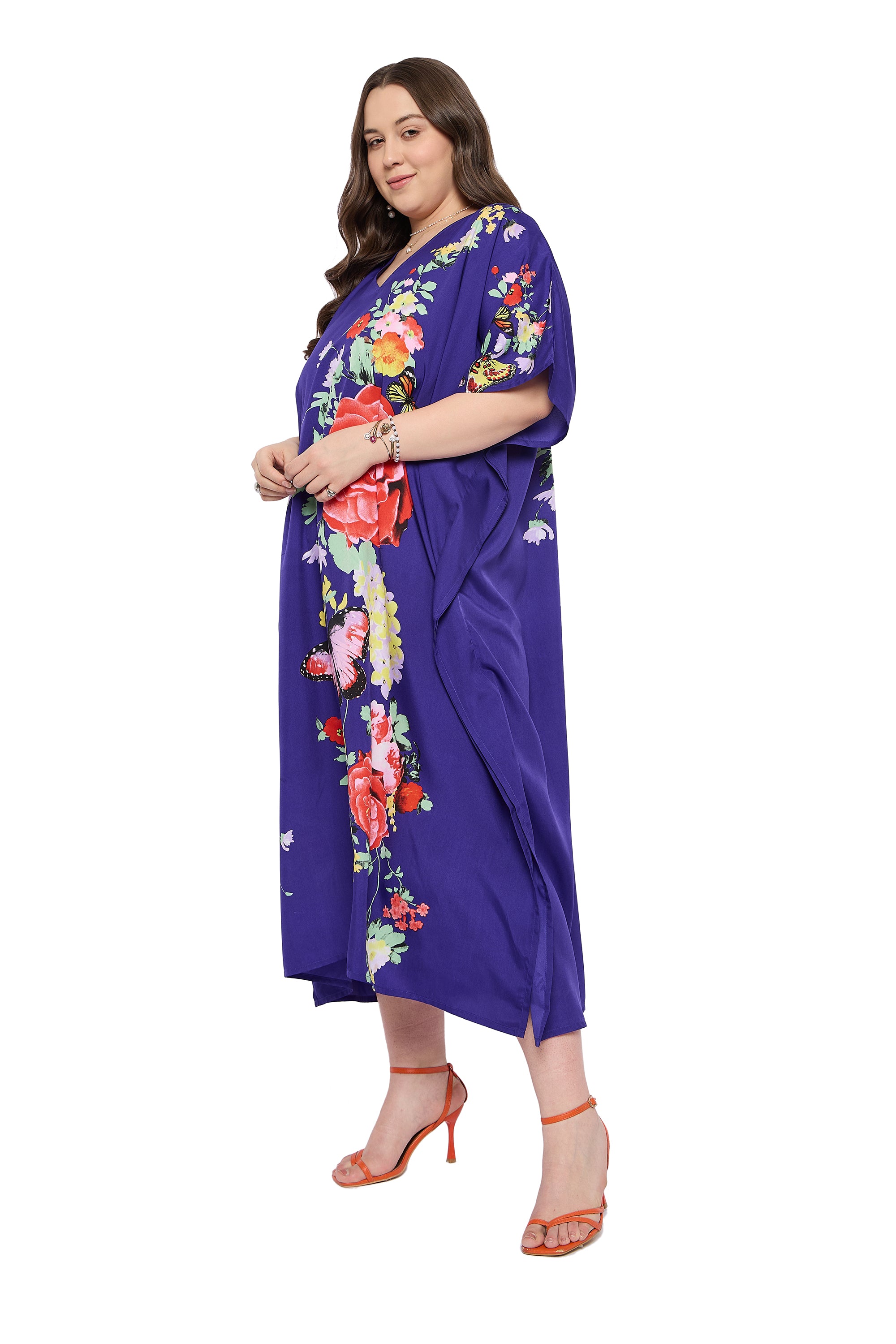Navy Blue Polyester Elegant Women Plus Size Kaftan for Daily Wear