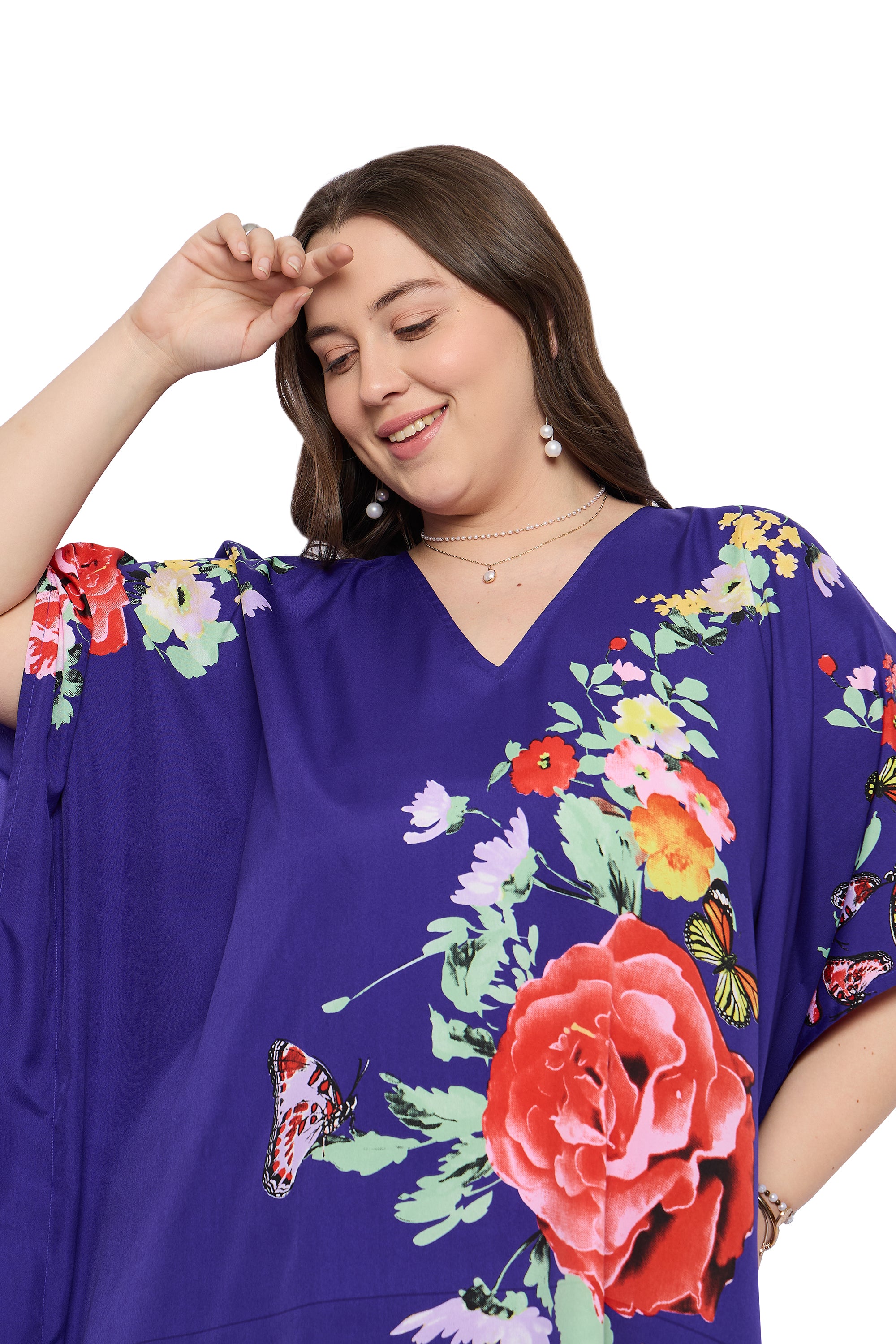Navy Blue Polyester Elegant Women Plus Size Kaftan for Daily Wear
