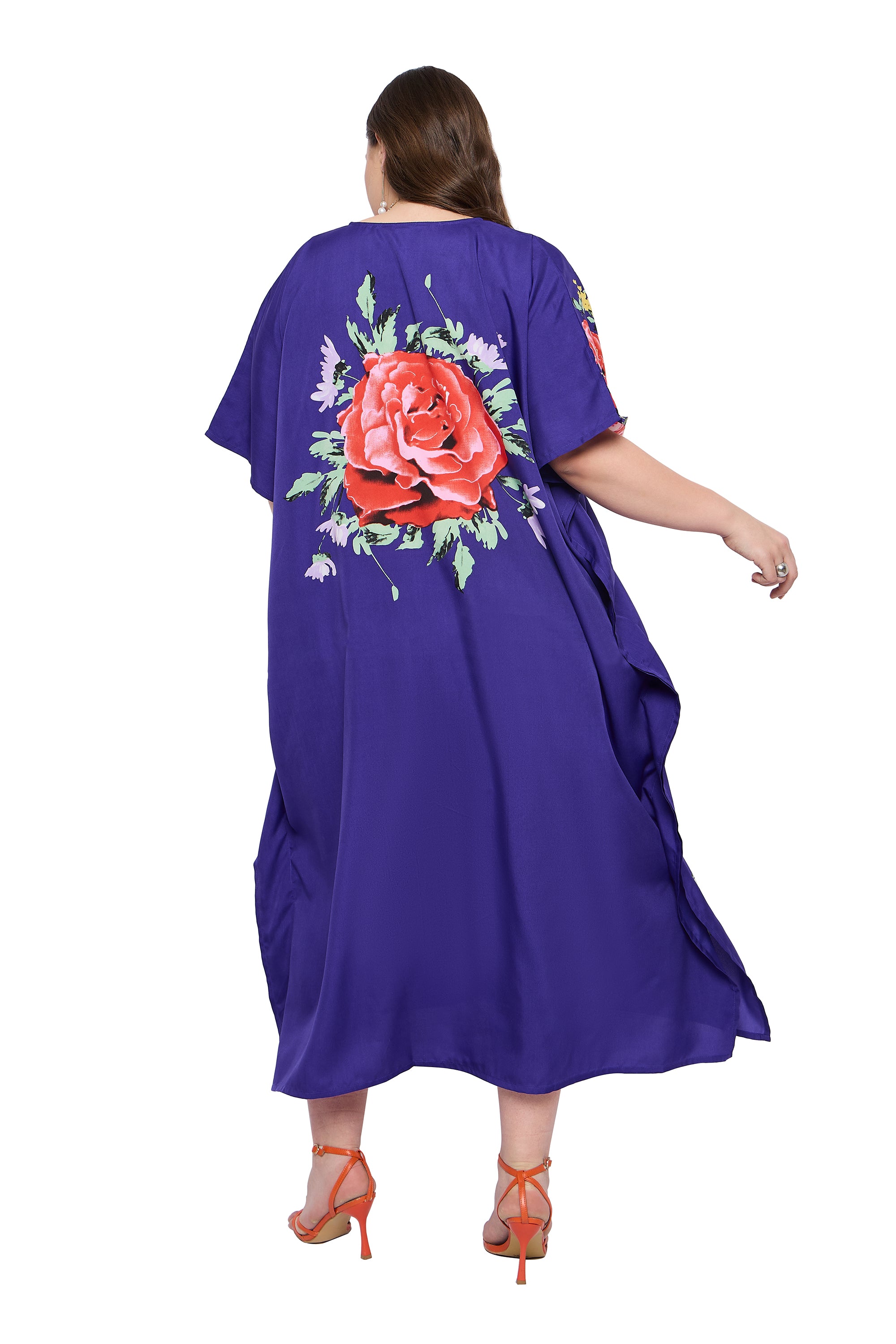 Navy Blue Polyester Elegant Women Plus Size Kaftan for Daily Wear