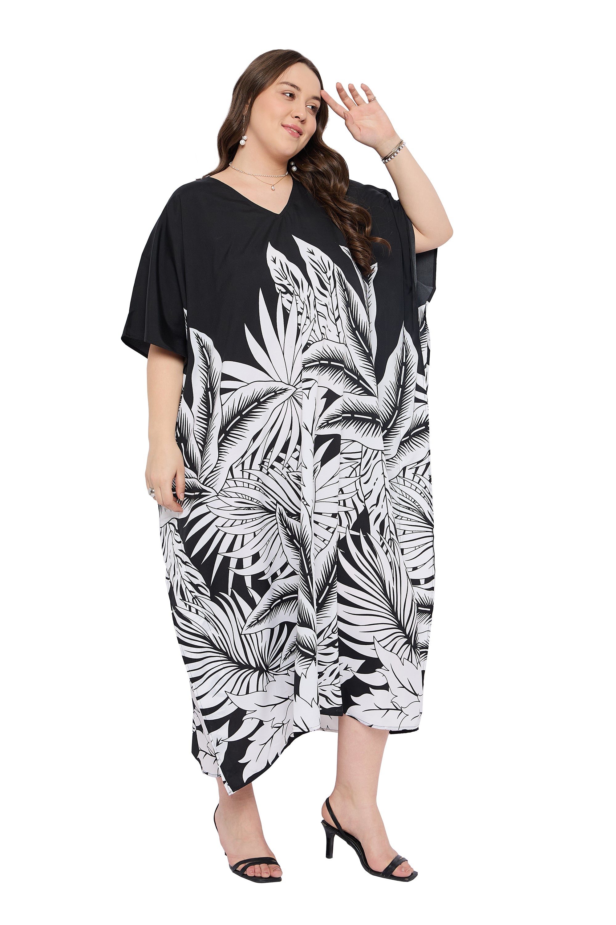 Black Tropical Elegant Plus Size kaftan dress for Women