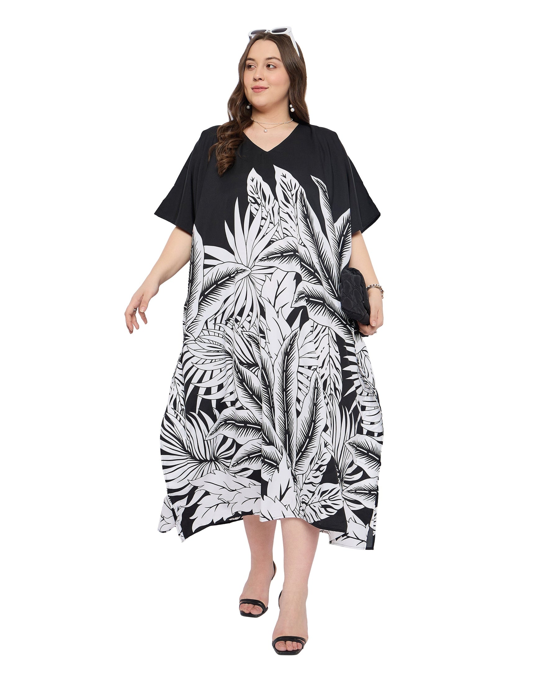 Black Tropical Elegant Plus Size kaftan dress for Women