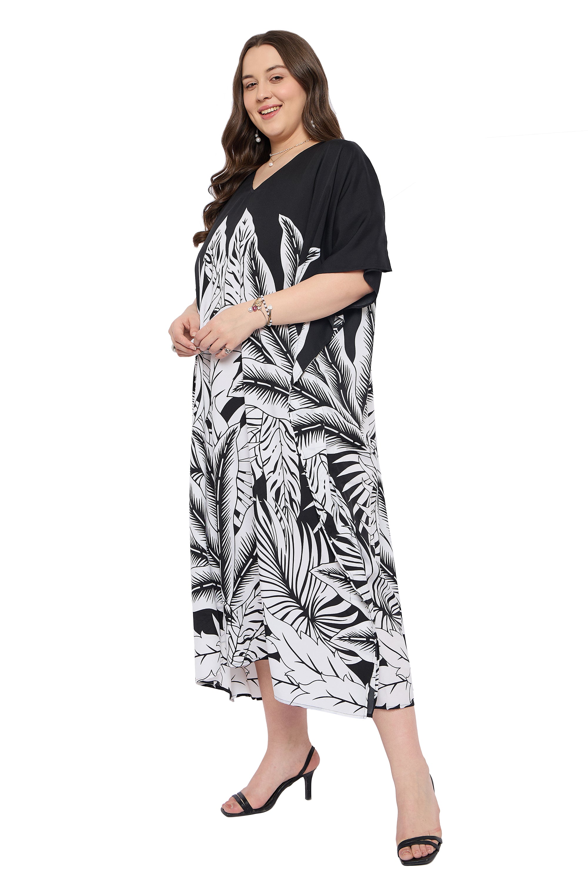 Black Tropical Elegant Plus Size kaftan dress for Women