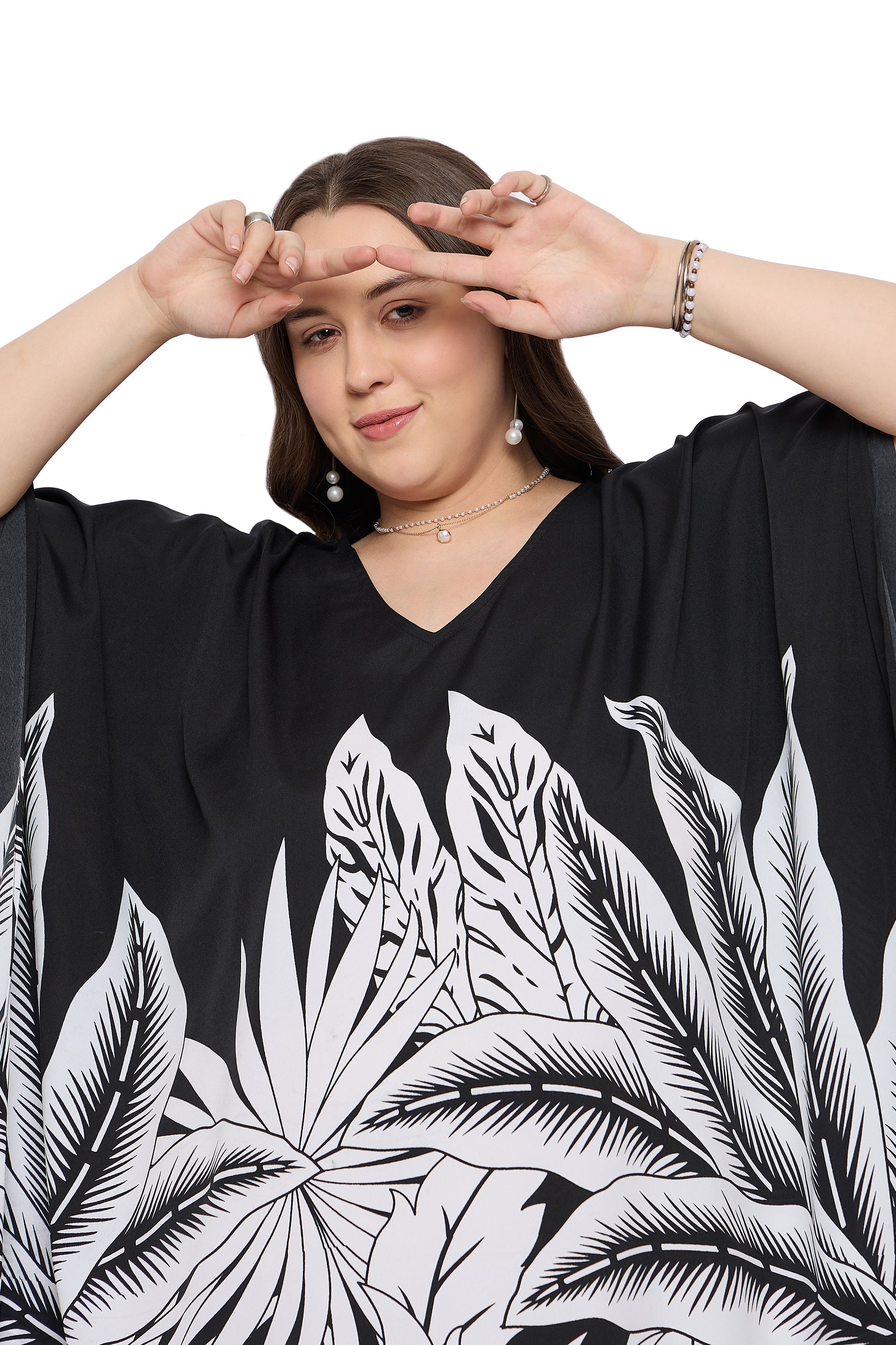 Black Tropical Elegant Plus Size kaftan dress for Women