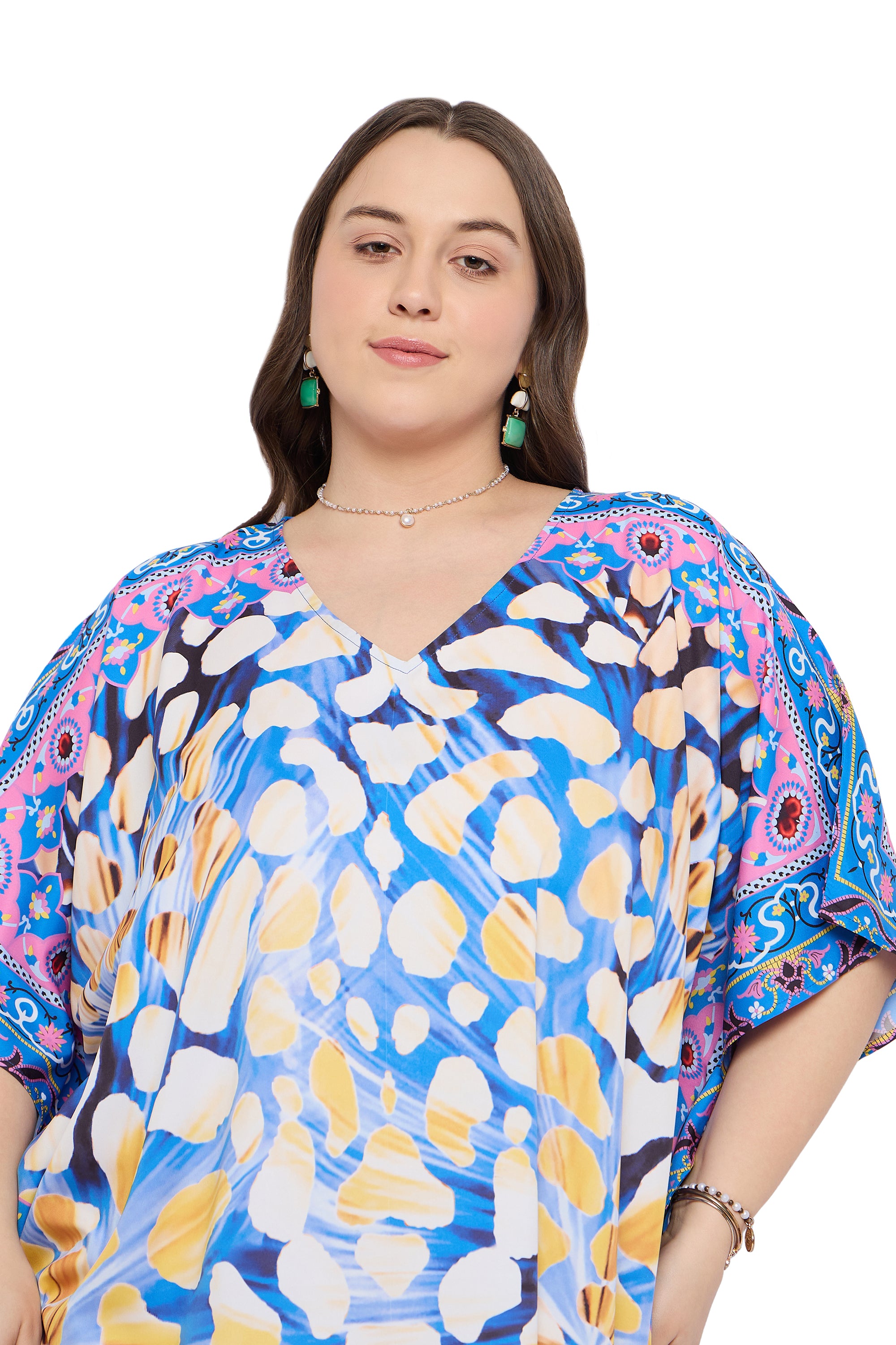 Sky Blue Polyester Women Plus Size Casual Kaftan Dress for Vacations