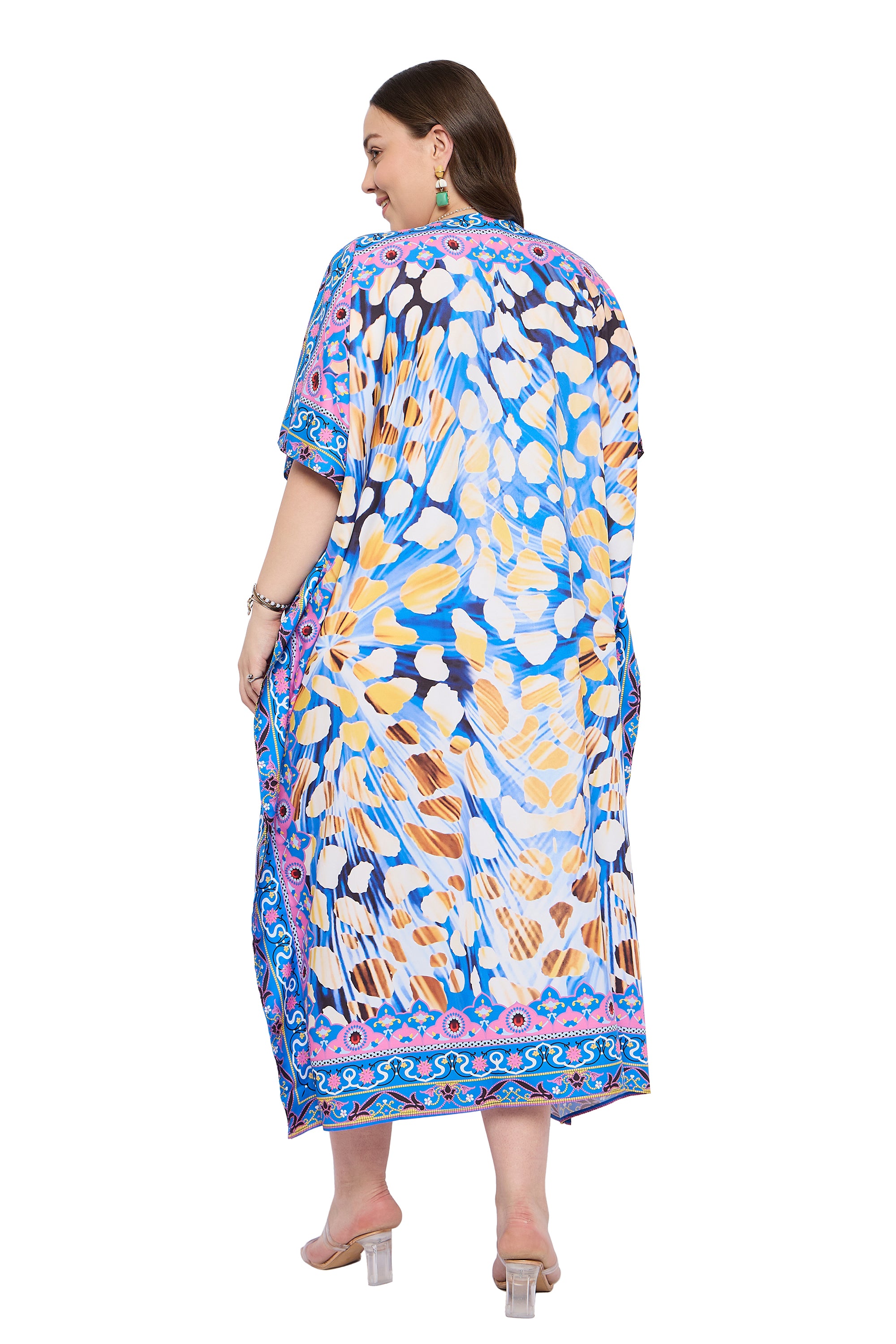 Sky Blue Polyester Women Plus Size Casual Kaftan Dress for Vacations