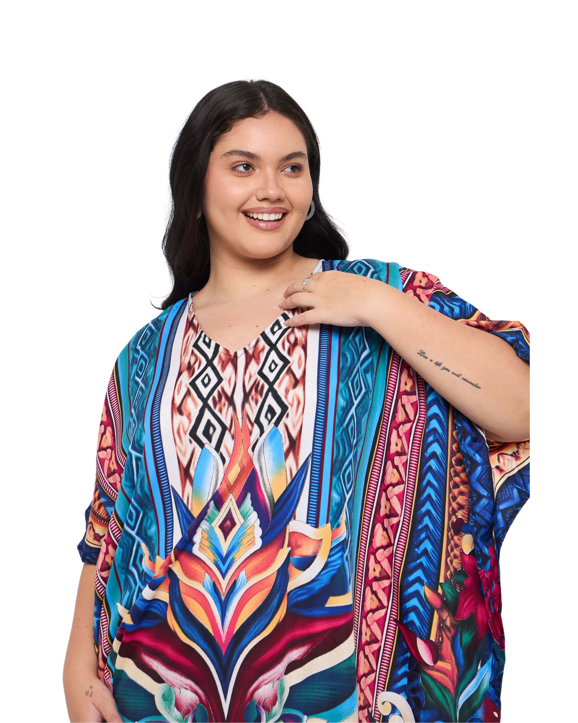 Leaf Cobalt Blue Polyester Women Plus Size Caftan Dress for Beach