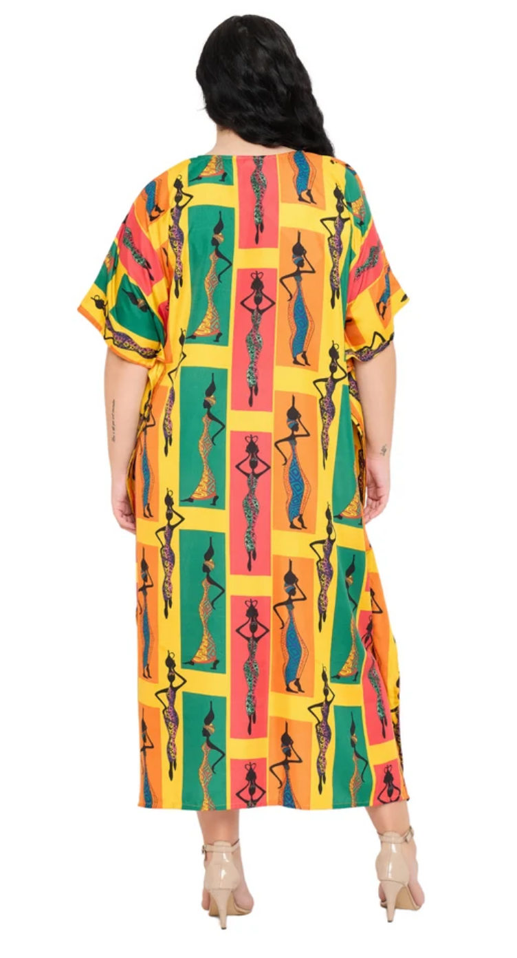Sunflower African Tribal Polyester Plus Size Kaftan for Women 1X-3X | GypsieBlu