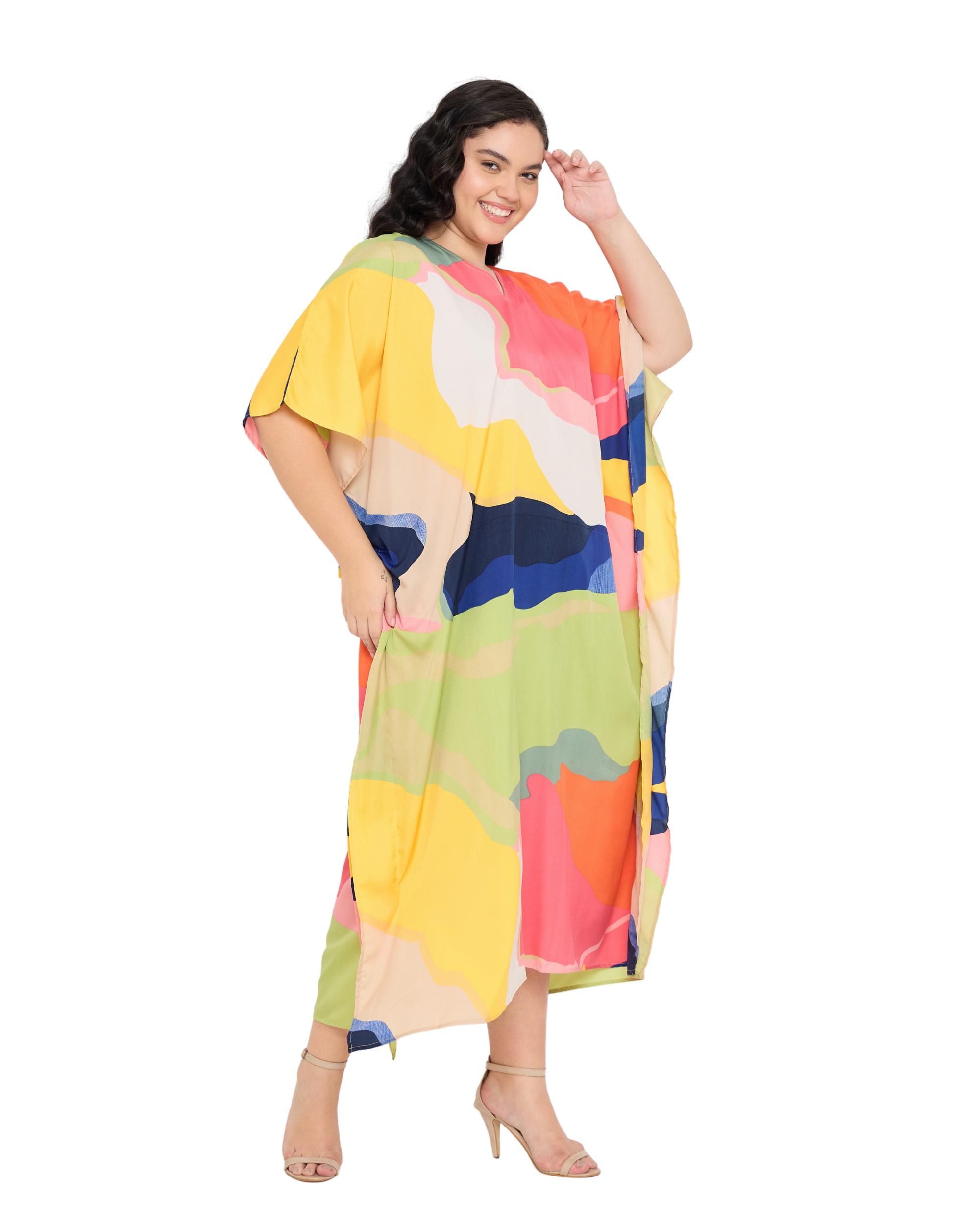 Abstract Polyester Women Plus Size Kaftan Dress Loungewear