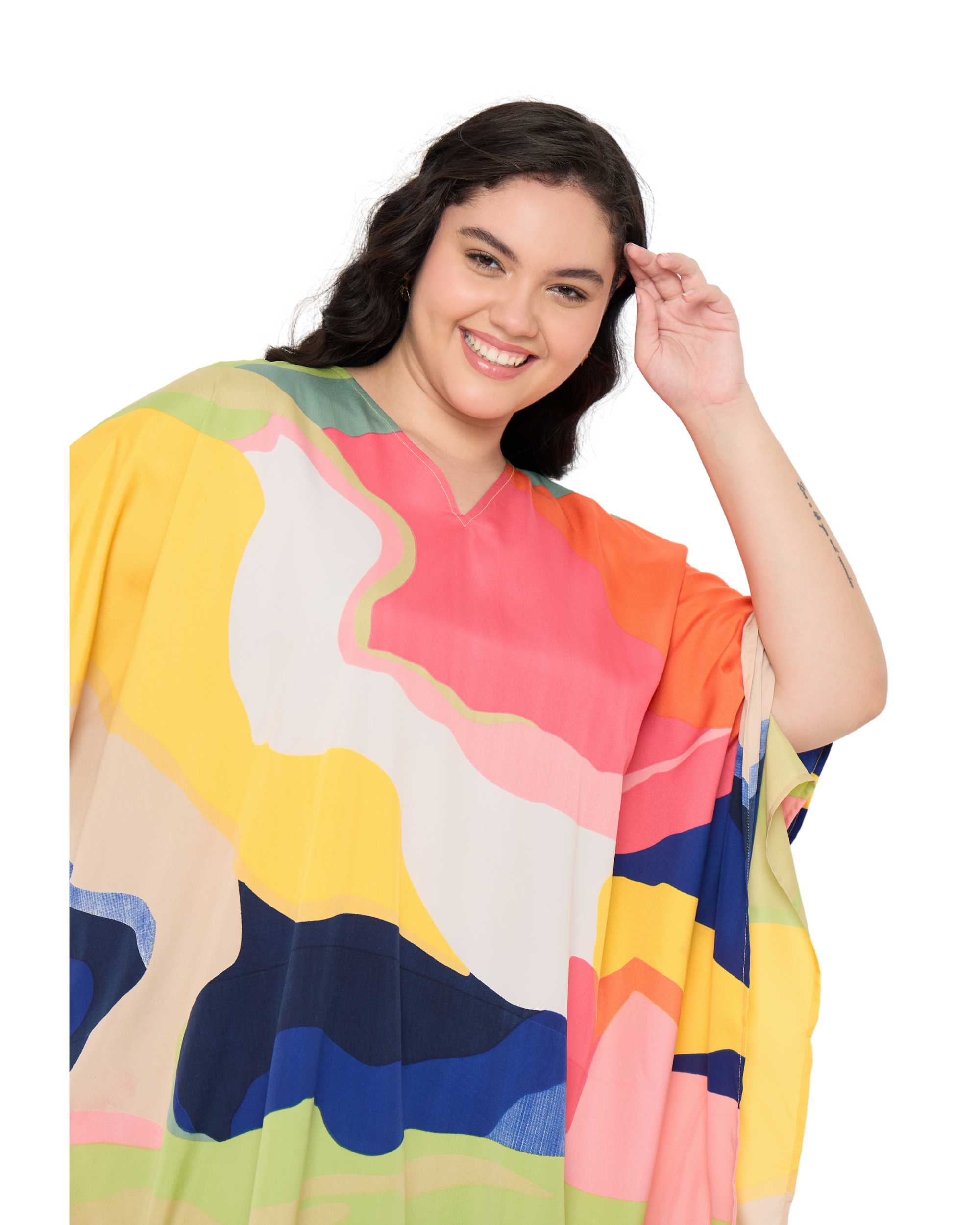 Abstract Polyester Women Plus Size Kaftan Dress Loungewear