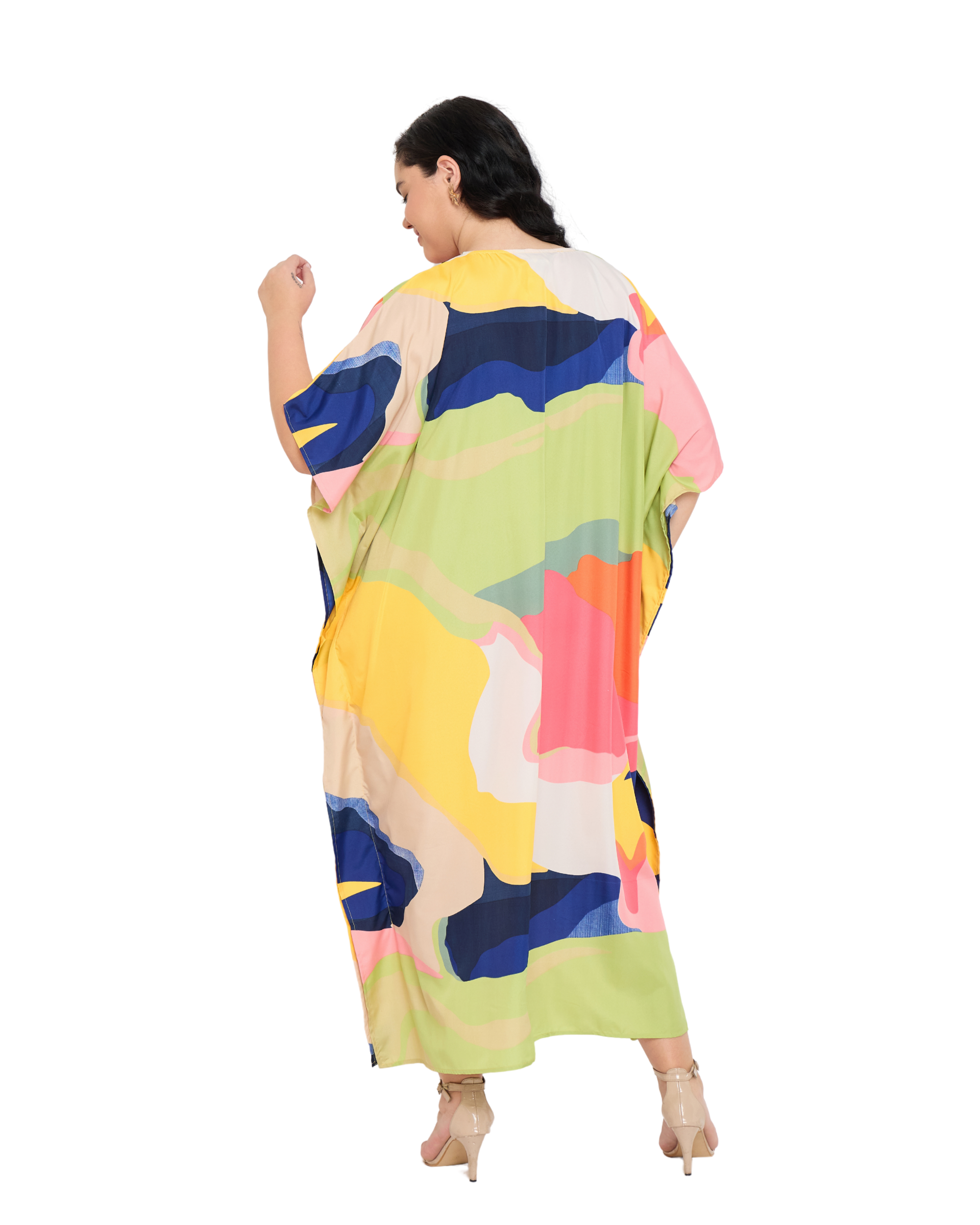Abstract Polyester Women Plus Size Kaftan Dress Loungewear